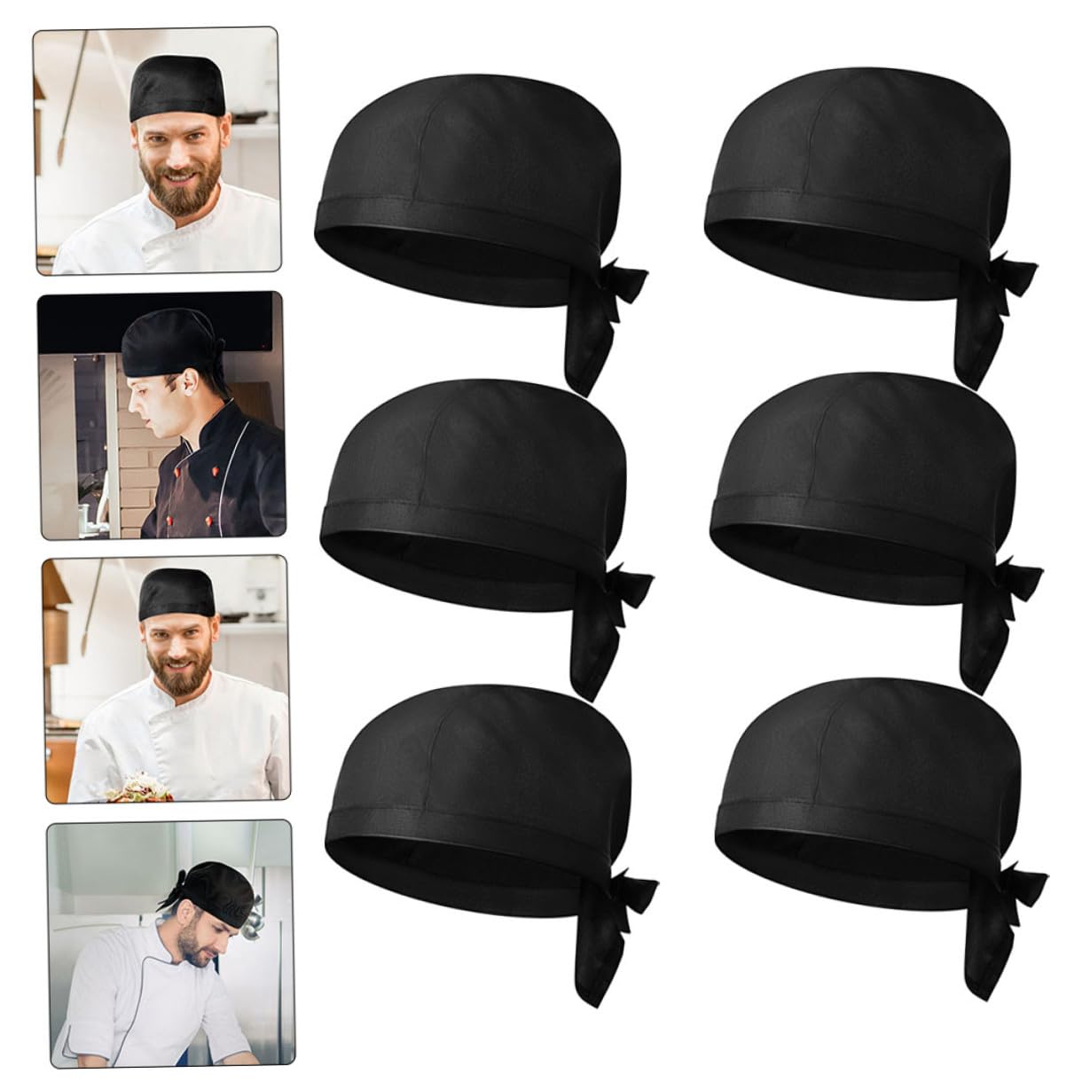 TOYANDONA Paquete de 8 Gorros de Chef Unisex Negros Estilo Japonés de Algodón, Diseño Simple Que Previene la Caída del Cabello y Protege del Humo de Aceite para Cocina y Barbacoa