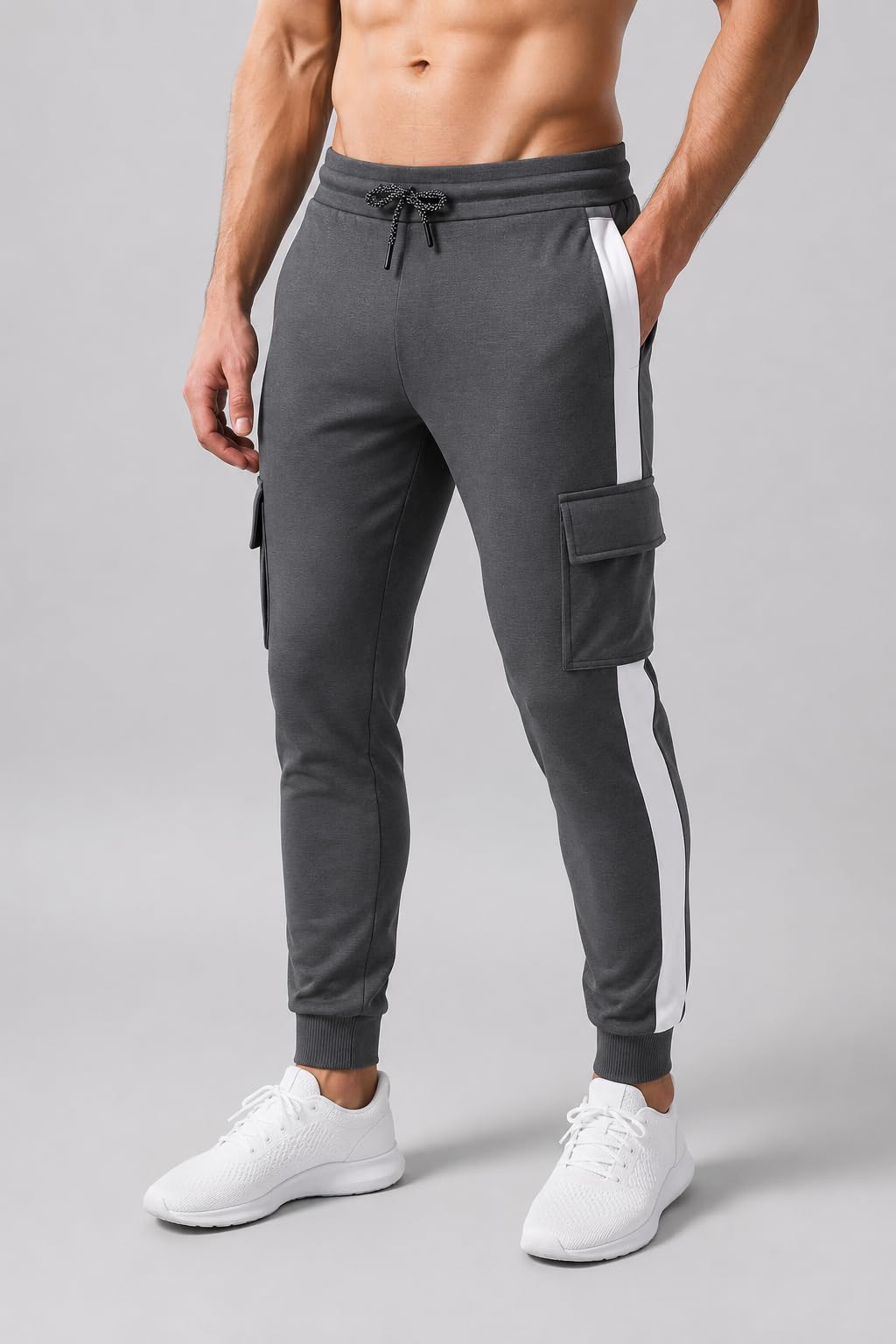 Plus Size Lycra Track Pants for Men | Stretchable Jogger Pants | Side Stripe Cargo Design | Daily Gym & Sports Wear-image-18