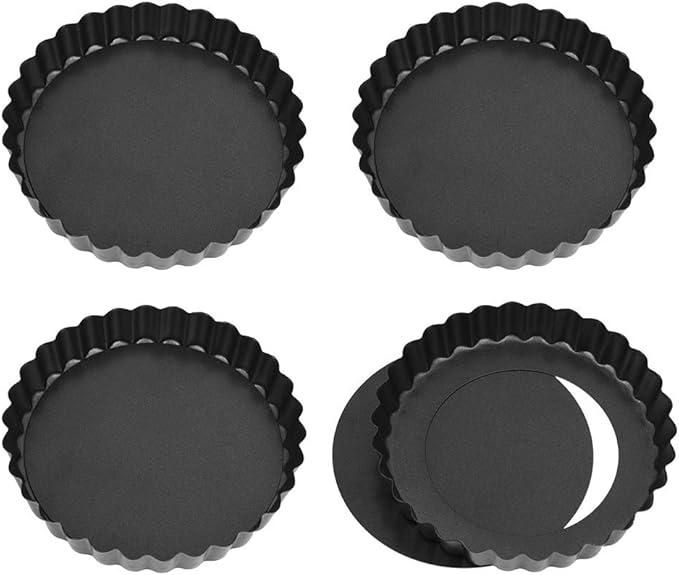 Xinzistar 4 Pack 12cm Tart Tins with Removable Loose Bottom, NonStick Mini Cake Tins Quiche