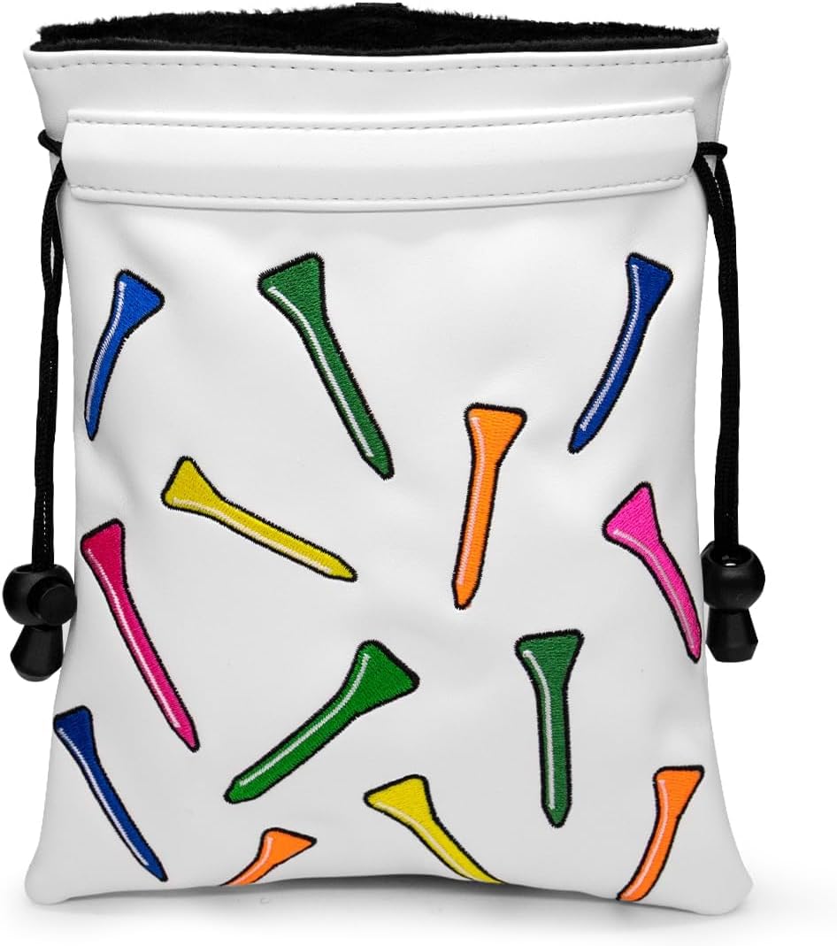 Valuables Pouch,Golf Bag Pouch with Drawstrings Golf Tee Bag Leather Golf Tee Pouchs for Men Women (Colorful Tee)