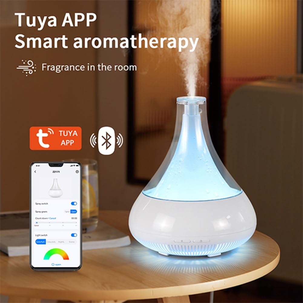 Diffusore di oli essenziali wireless smart WiFi, compatibile con Alexa e Google Home, app per telefono e controllo vocale, grande diffusore a ultrasuoni, impostazioni LED e timer