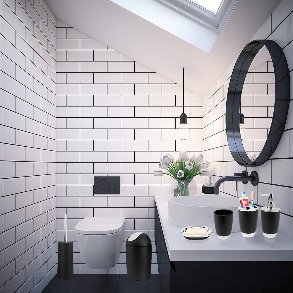 Ejoyous Set Accessori Bagno 6 Pezzi, Accessori Bagno Set in bambù con Tazza, Porta Spazzolino da Denti, Porta Zuppa, Bottiglia Disinfettante per Le Mani, Bidoni, Scopino
