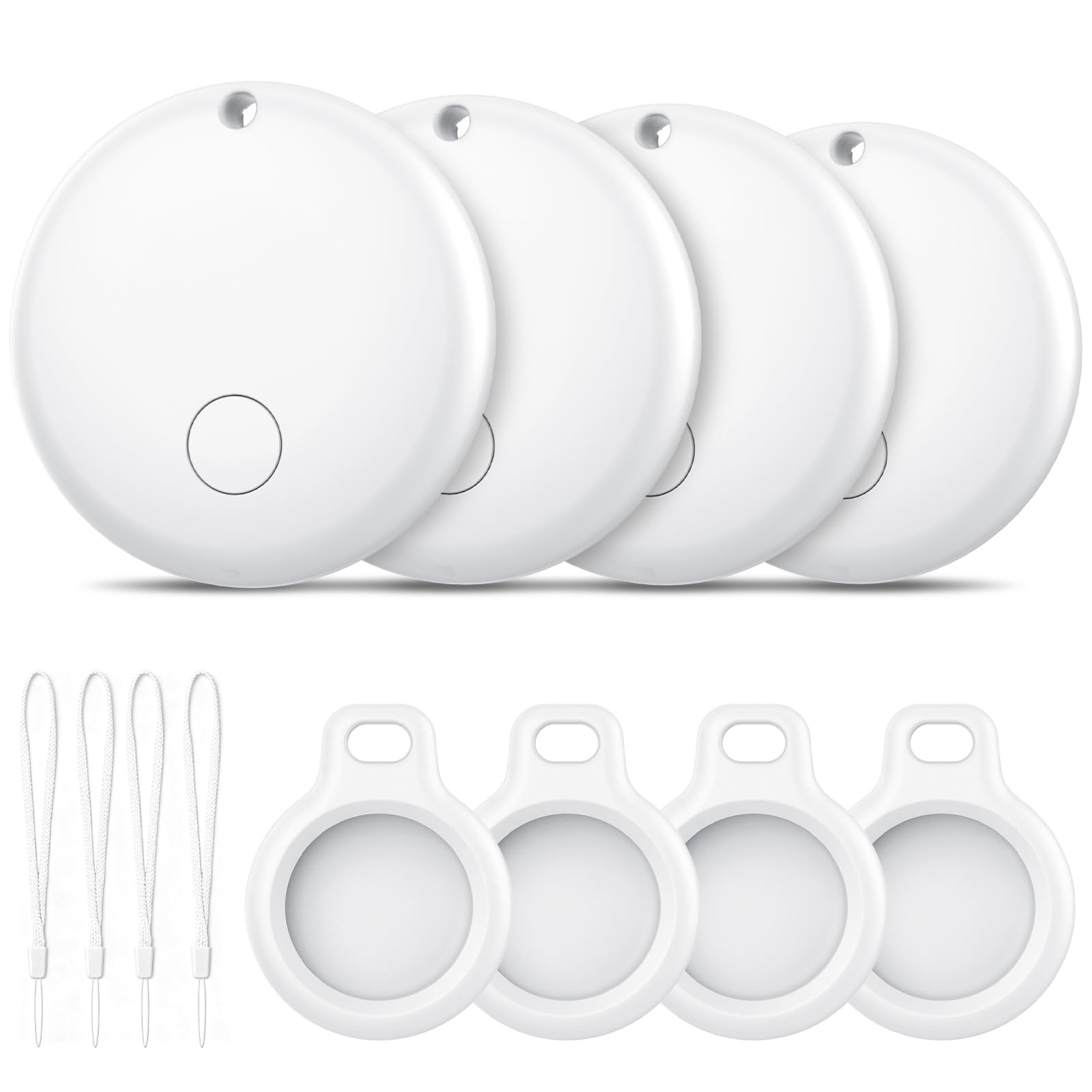 Android Smart Tag, Tracker con Google's Find Hub (Solo Android), IP68 Impermeabile, Bluetooth Localizzatore con Custodia Protettiva, Trova Oggetti per Chiavi/Bagagli/Portafogli, 4 Bianco