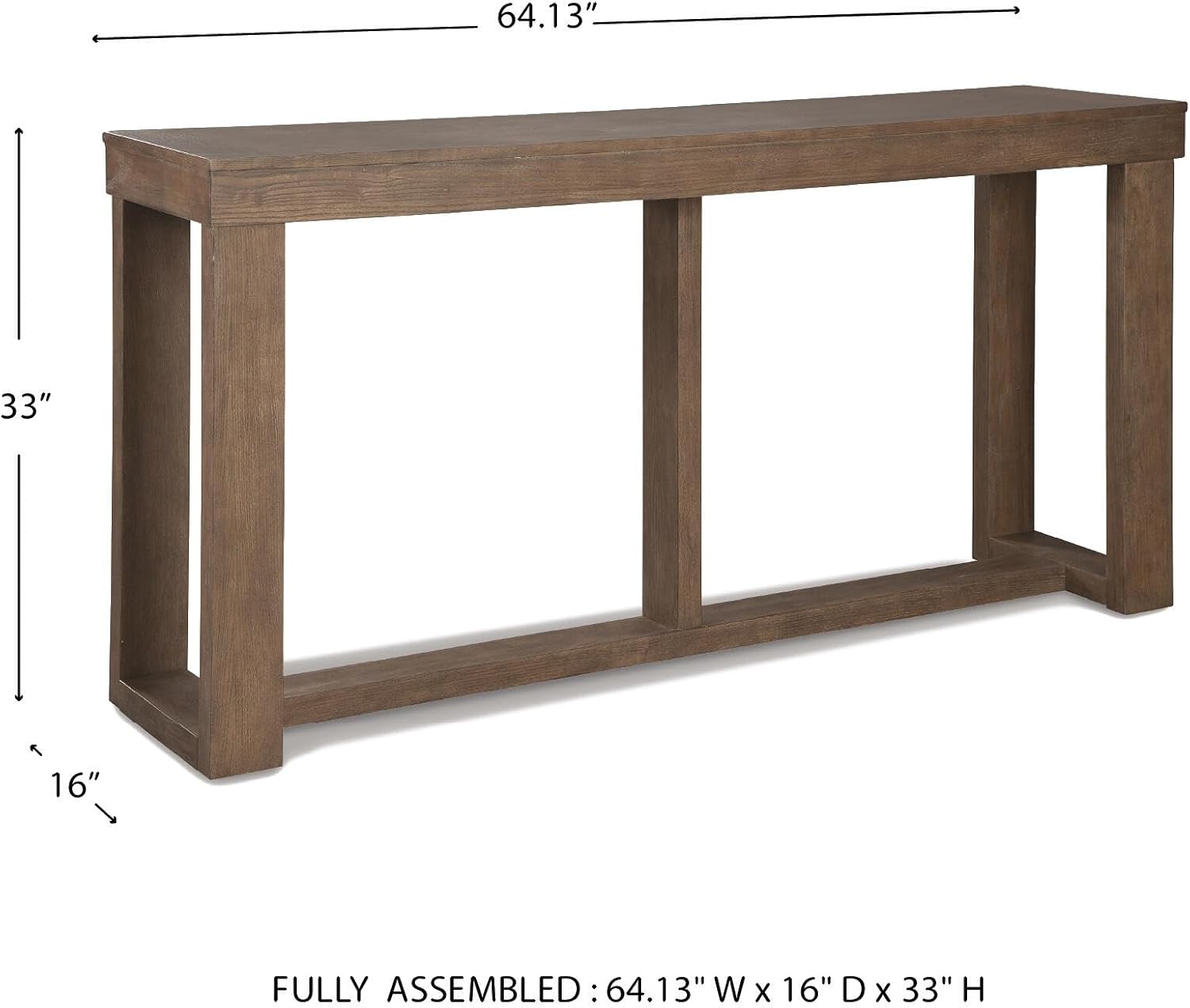 Signature Design by Ashley Cariton Sofa Console Table Behind Sofa, Gray | Ash veneers and engineered wood, 64-inch plank-effect top with trestle base, 33-inch height fits behind standard sofas