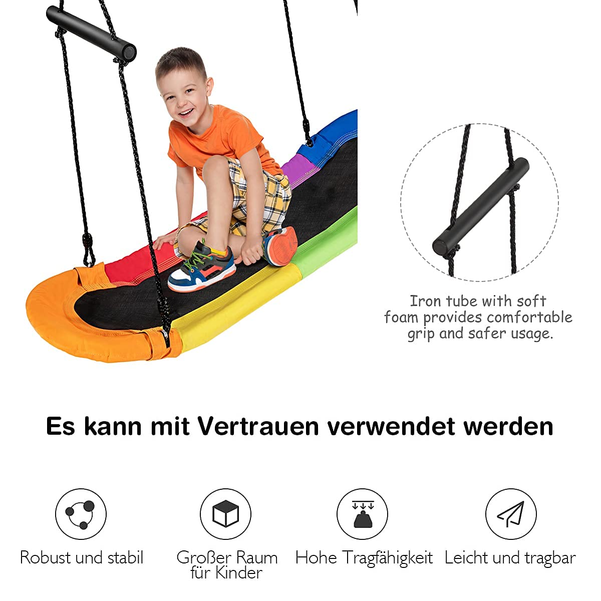 RELAX4LIFE Columpio Nido con Altura Regulable 100-160cm, Columpio Exterior con Reposabrazos y Marco de Acero para Niños y Adultos, Columpio Jardín con 4 Lazos, Carga 150kg (Multicolor)