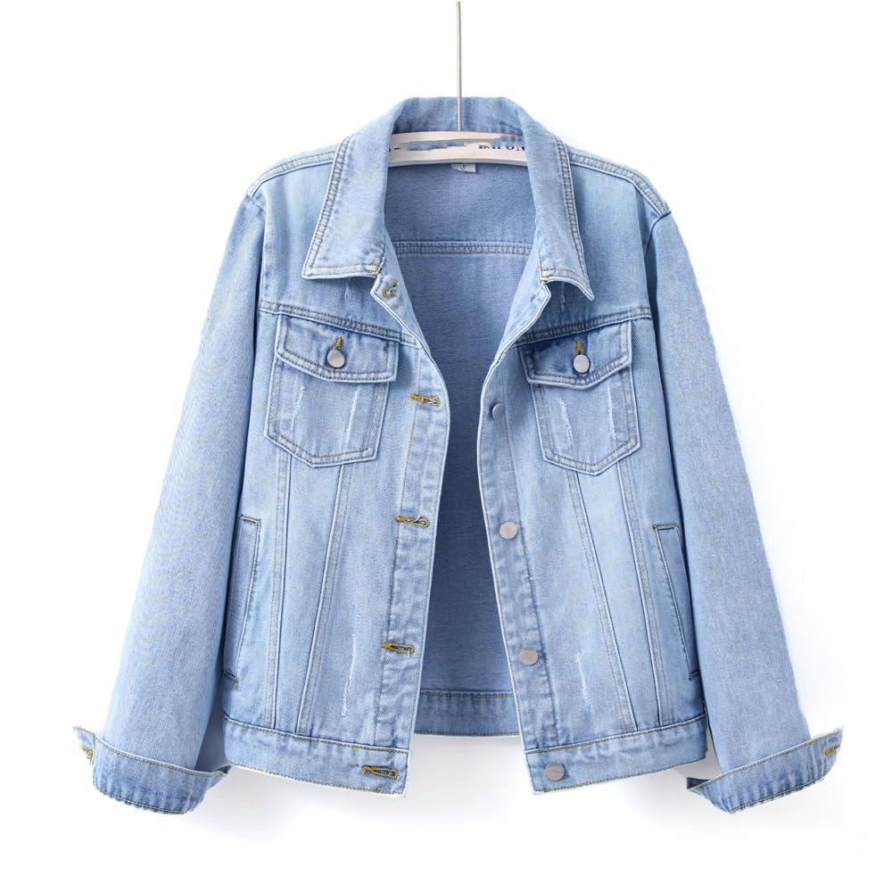 GUOYUXIAO Chaquetas de Mezclilla para Mujer Agujeros Rotos Estilo Destruido Grunge Callejero Abrigos Vaqueros para Dama
