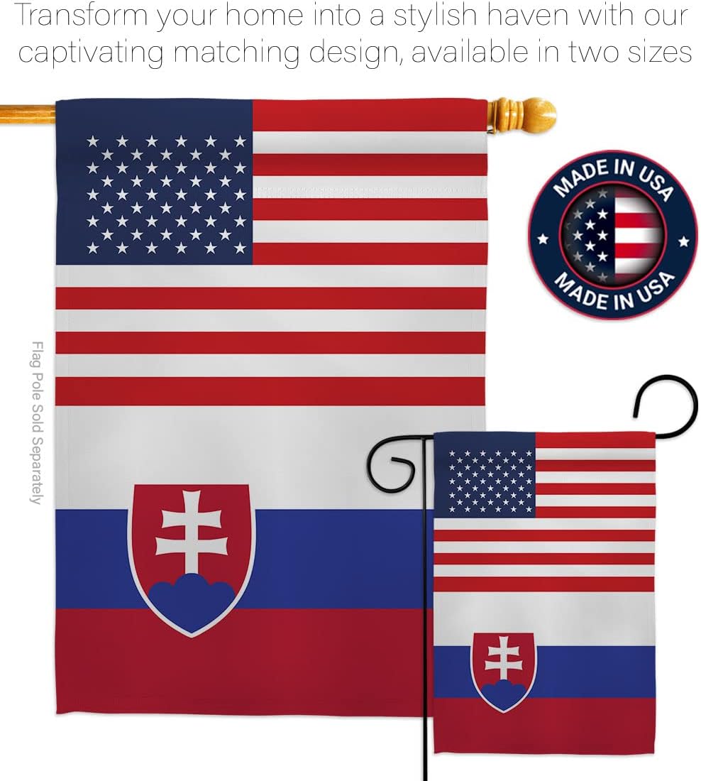 Slovakia US Friendship Garden Flag - Regional Nationality Nation International World Country Particular Area - House Decoration Banner Small Yard Gift Double-Sided Made in USA 13 X 18.5
