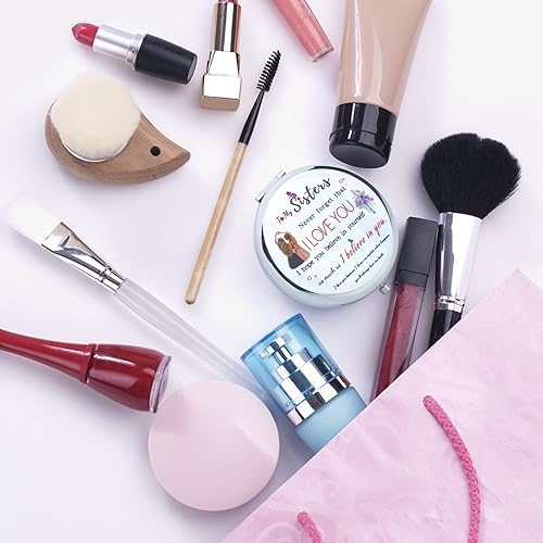 Miniatura 5 de AOZHHL Espejo compacto cosmético para esposa, inspirador oro rosa, espejo de maquillaje de viaje, regalos personalizados con patrones y texto