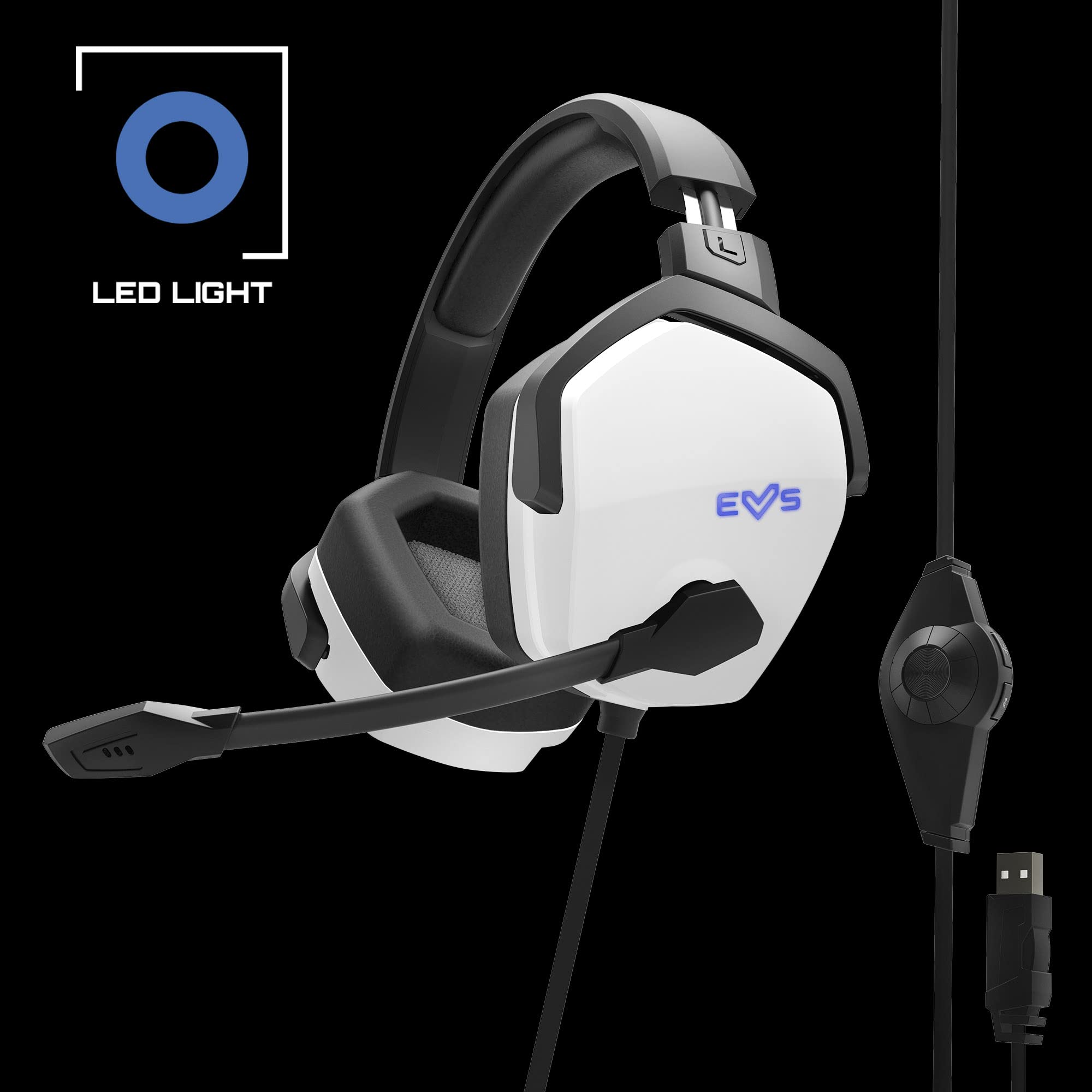 Energy Sistem Gaming Headset ESG 4 Surround 7.1 White (Kopfhörer LED-Beleuchtung, 7.1 Surround-Sound, ohrumfassende Ohrpolster aus Leder) - Weiß