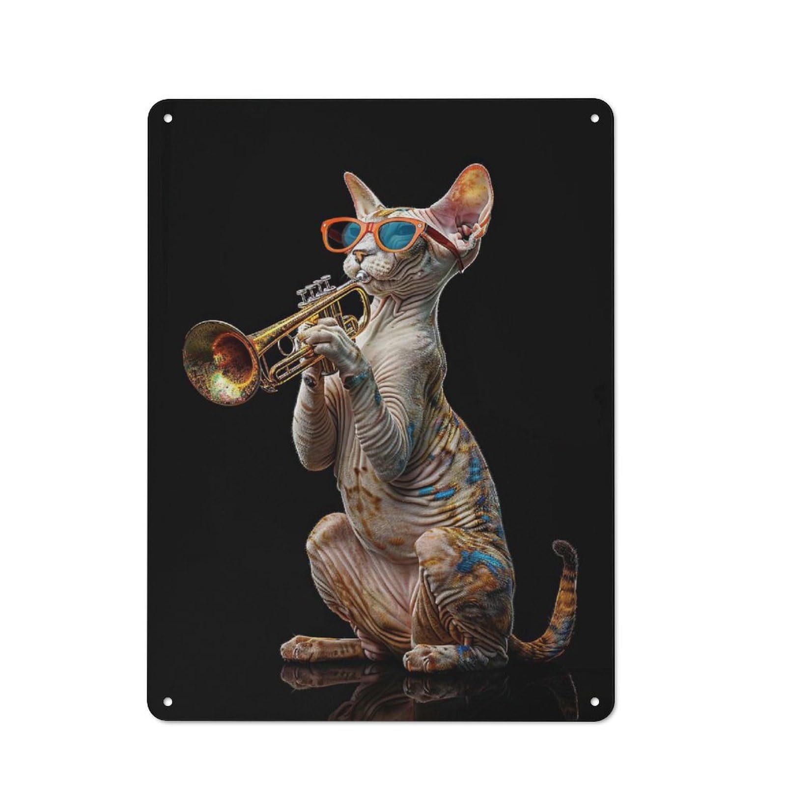 Junmoney Style-17 Oriental Shorthair Trumpet Printed Metal Sign 40X30cm For Garage Wall, For Collectors Of Vintage Metal Wall Decor