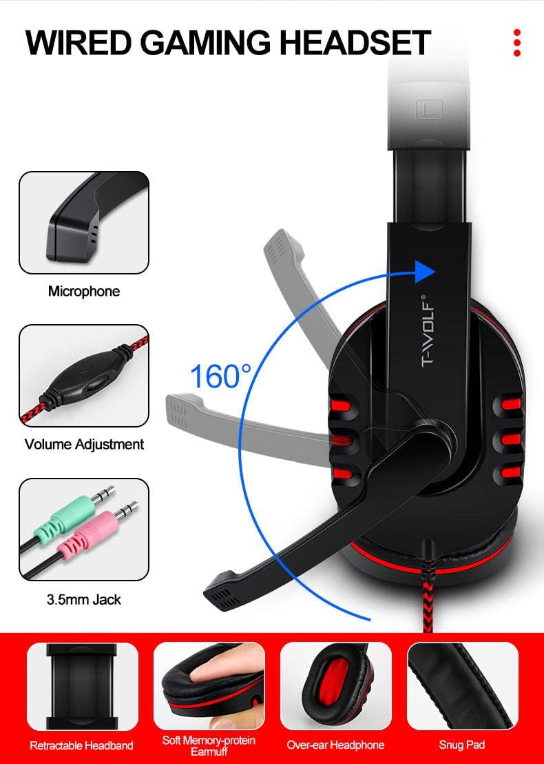 T-Wolf Gaming Combo TF800 klawiatura / mysz / słuchawki / podkładka pod mysz przewodowe podświetlenie LED RGB zestaw dla użytkowników komputerów PC - 4 w 1, czarna