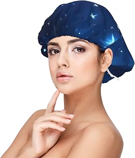 Blue Shining Stars Pattern Print Adult Sleeping Cap 13in Protection Nightcap Daily Routine Use Housework Sleep Hat