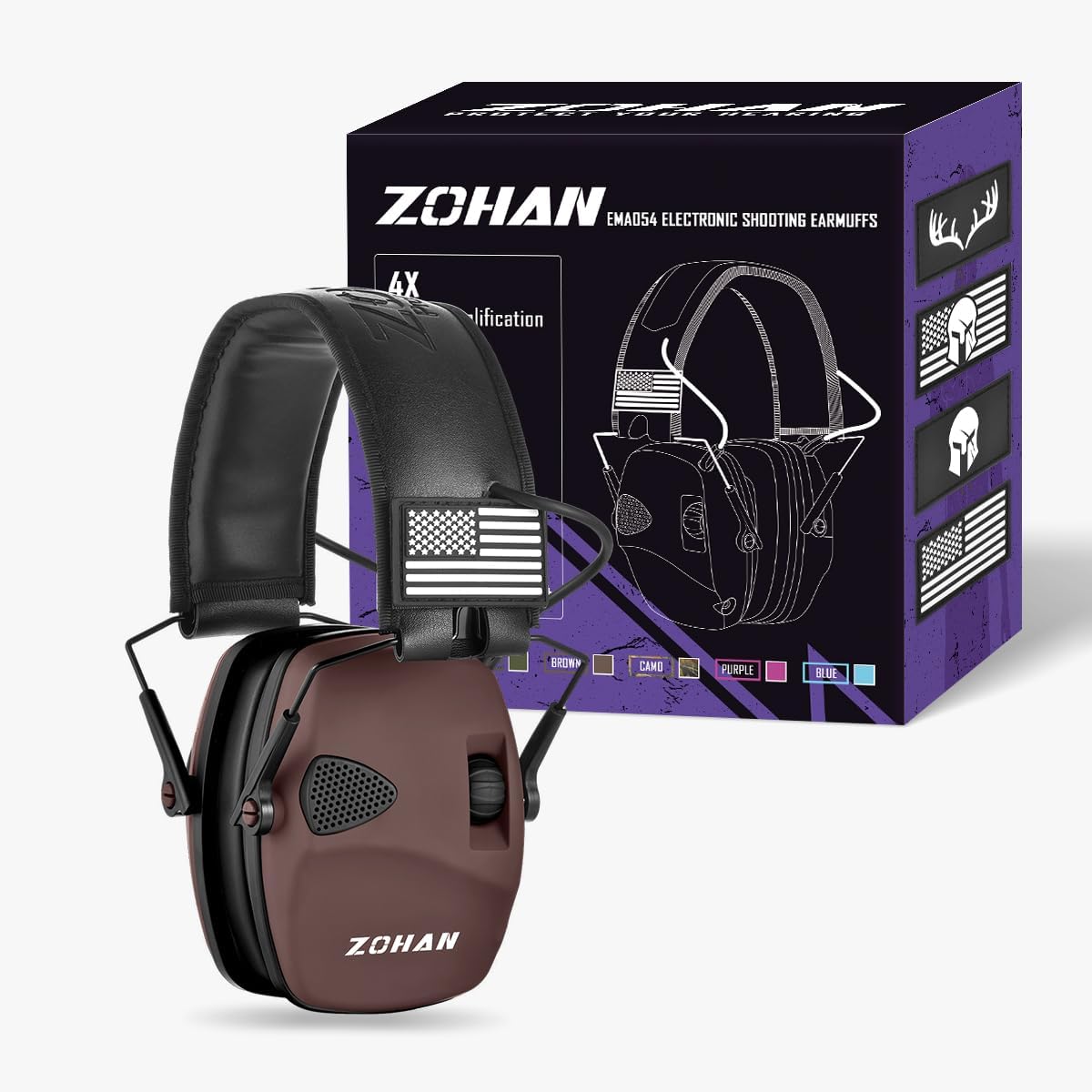 ZOHAN UPGRATED EM054 Electronic Shooting Ear Protection with 4X Sound Amplification, Slim Active Noise Reduction Earmuffs for Gun Range