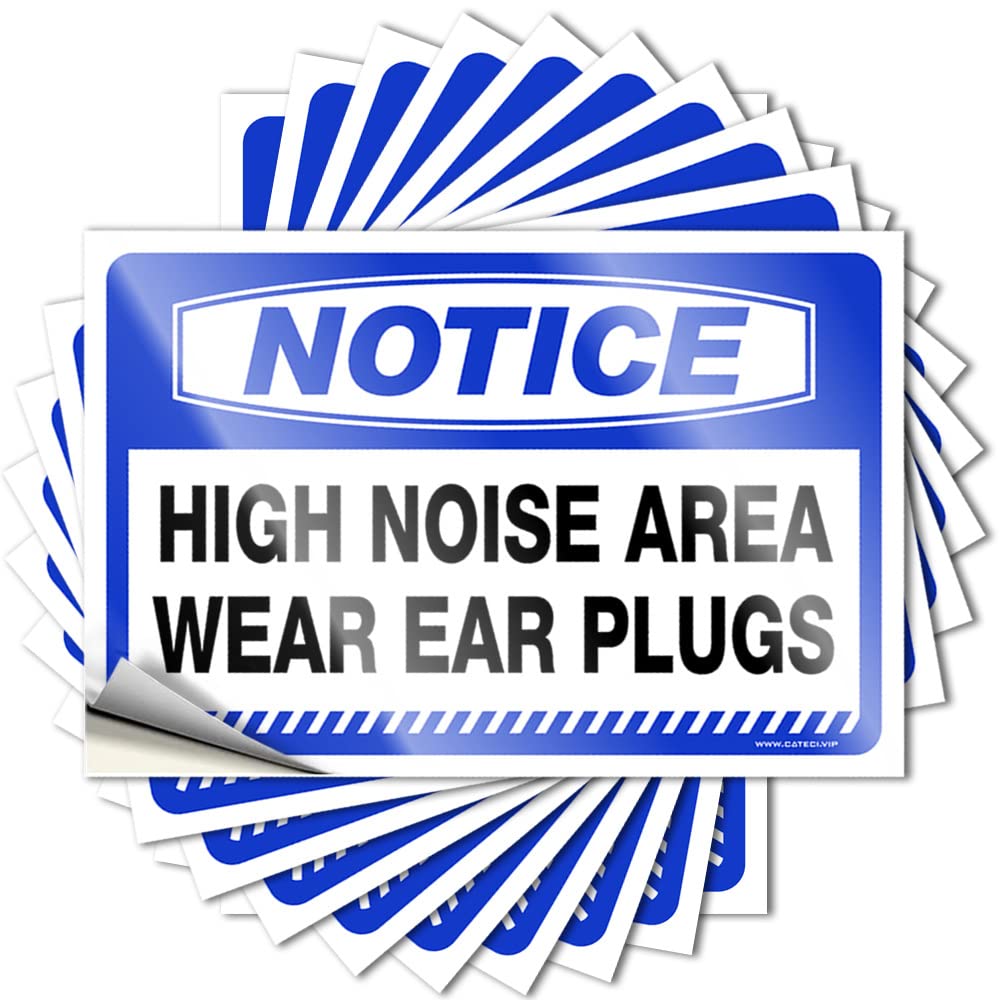 Sticker Outdoor Bar Decor Easy Apply | Notice High Noise Area Wear Ear Plugs Coffee Garage Peel and Stick(6X9CM)