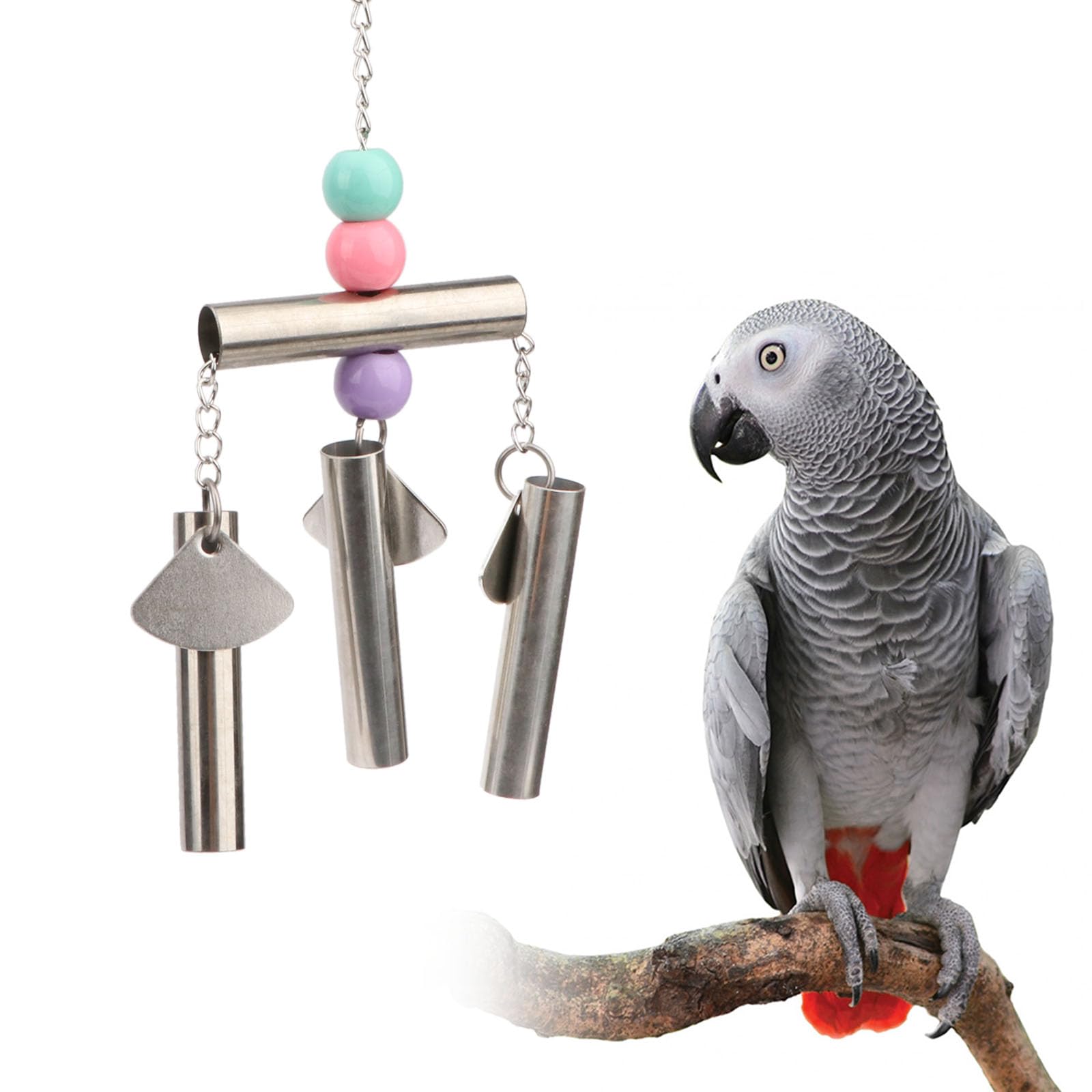 Stainless Bells String Toy for Bird Parrot Macaw African Greys Amazon Eclectus Cockatoo Parakeet Cockatiels Birds Squirrel Cage Stand (Silver-2)