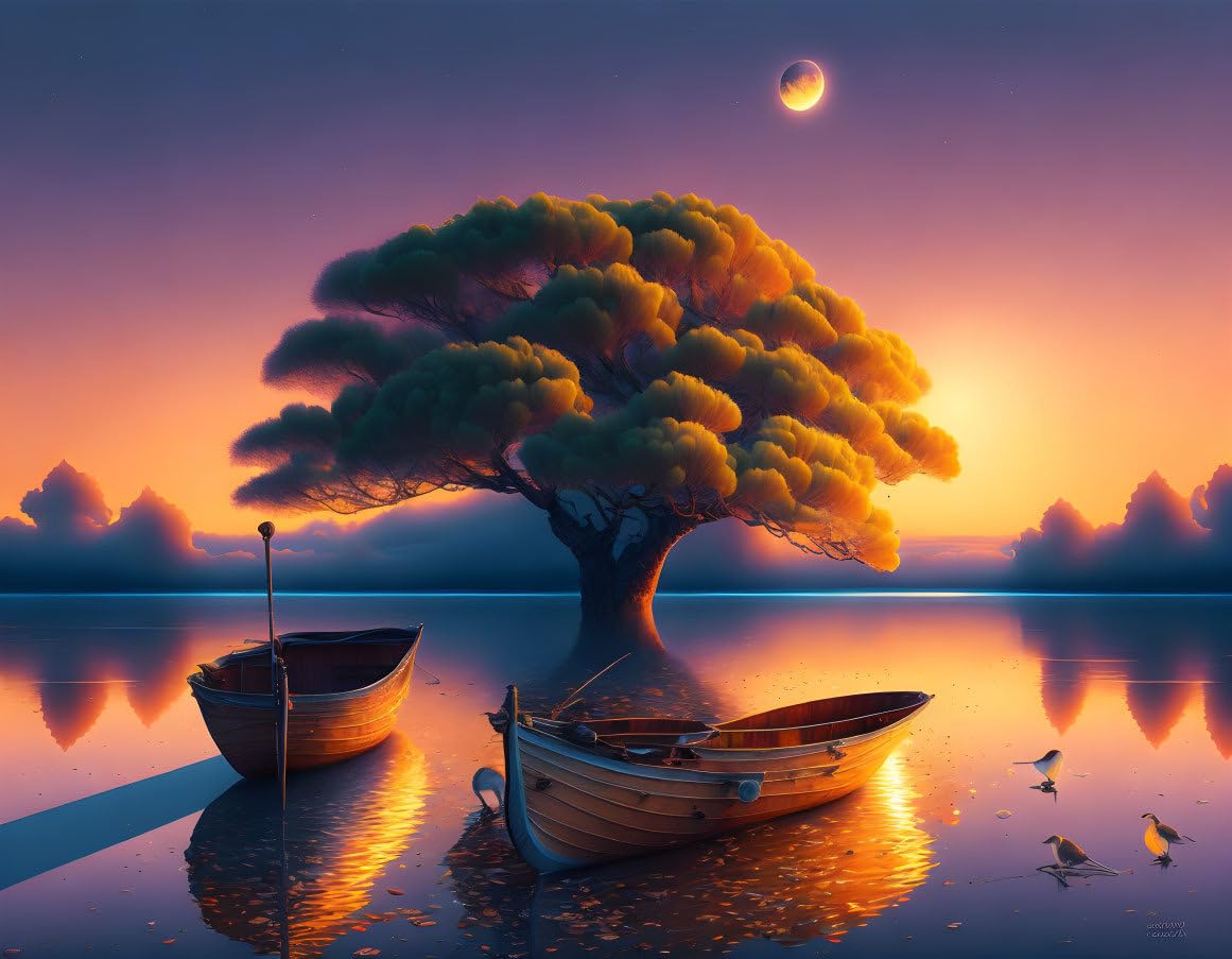 Poster paysage lac et lune 58 x 90 cm - Toile sans cadre pour salon - 4
