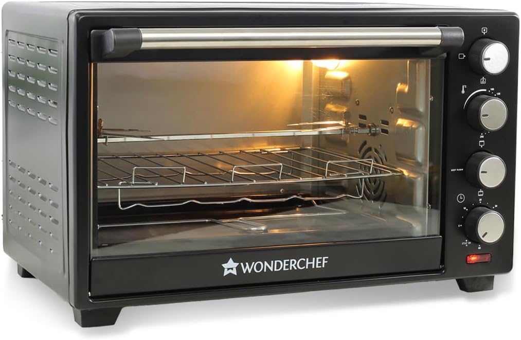 Oven Toaster Griller (OTG) - 28 litres, Black - with Rotisserie,Auto-Shut Off, Heat-Resistant Tempered Glass, Multi-Stage Heat Selection | Bake, Grill, Roast | Easy clean