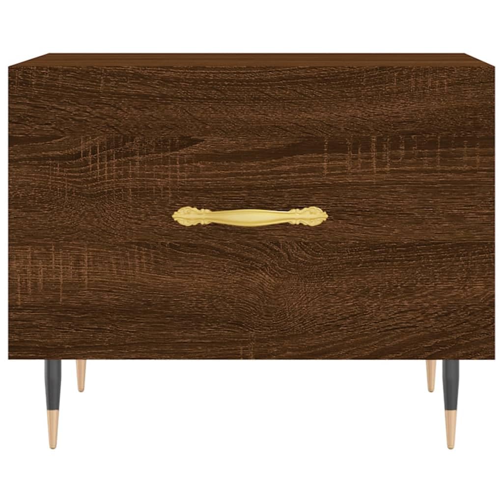 Mesa de centro marrón efecto roble 50 x 50 x 40 cm de material de madera con patas de hierro, elegante mesa auxiliar para salón, dormitorio y pasillo, tablero robusto con cajón para espacio de