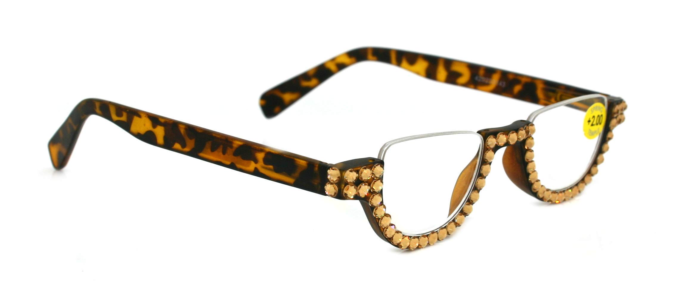 The Half Moon, Crystal Bling Reading Glasses Women Adorned with Light Colorado Genuine European Crystals, Tortoiseshell. NY Fifth Avenue.