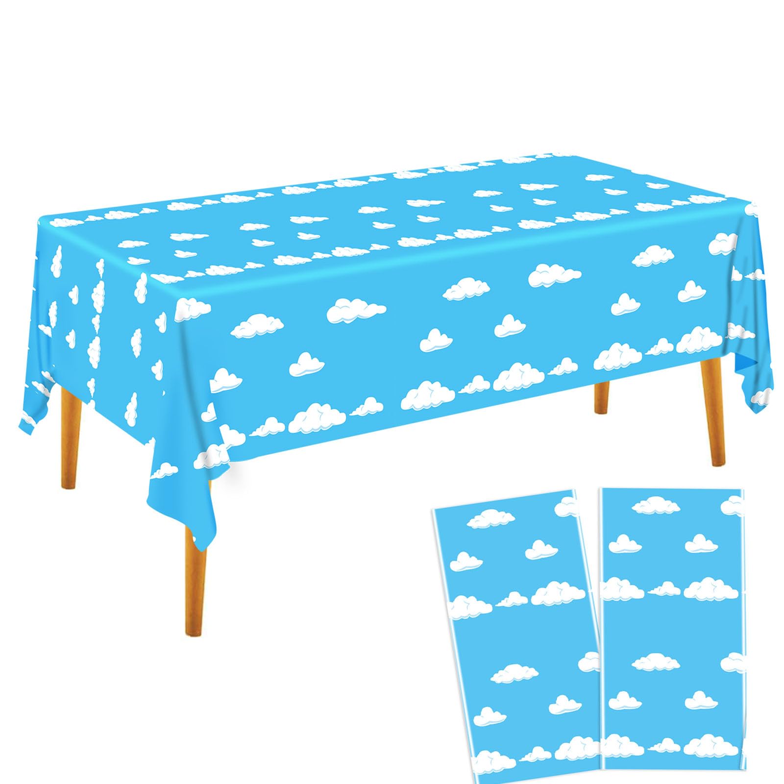 Blue Sky White Clouds Birthday Party Supplies Cartoon Story Tablecloth Party Table Cover Cartoon Table Banner for Baby Kids Shower Birthday Party Decorations, 54 x 108 Inch (2)