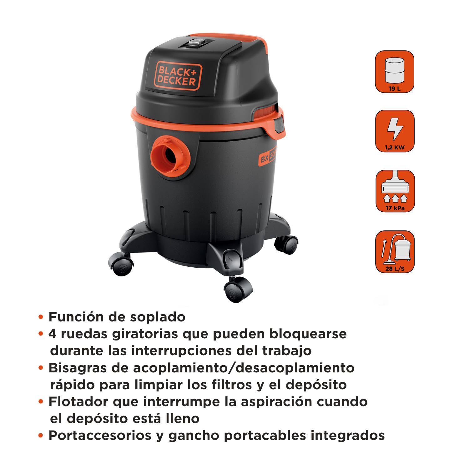 Black+Decker Aspirador Multiuso BXVC20PE de sólidos y líquidos (1200 W, 20 l)