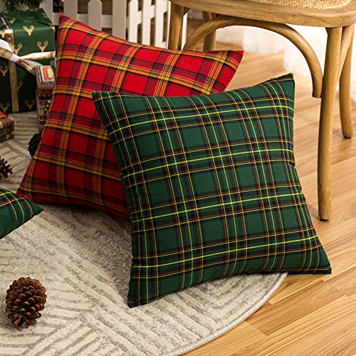 Image of AQOTHES Christmas Plaid Decorative Throw Pillow Covers Green 18x18 Inches
