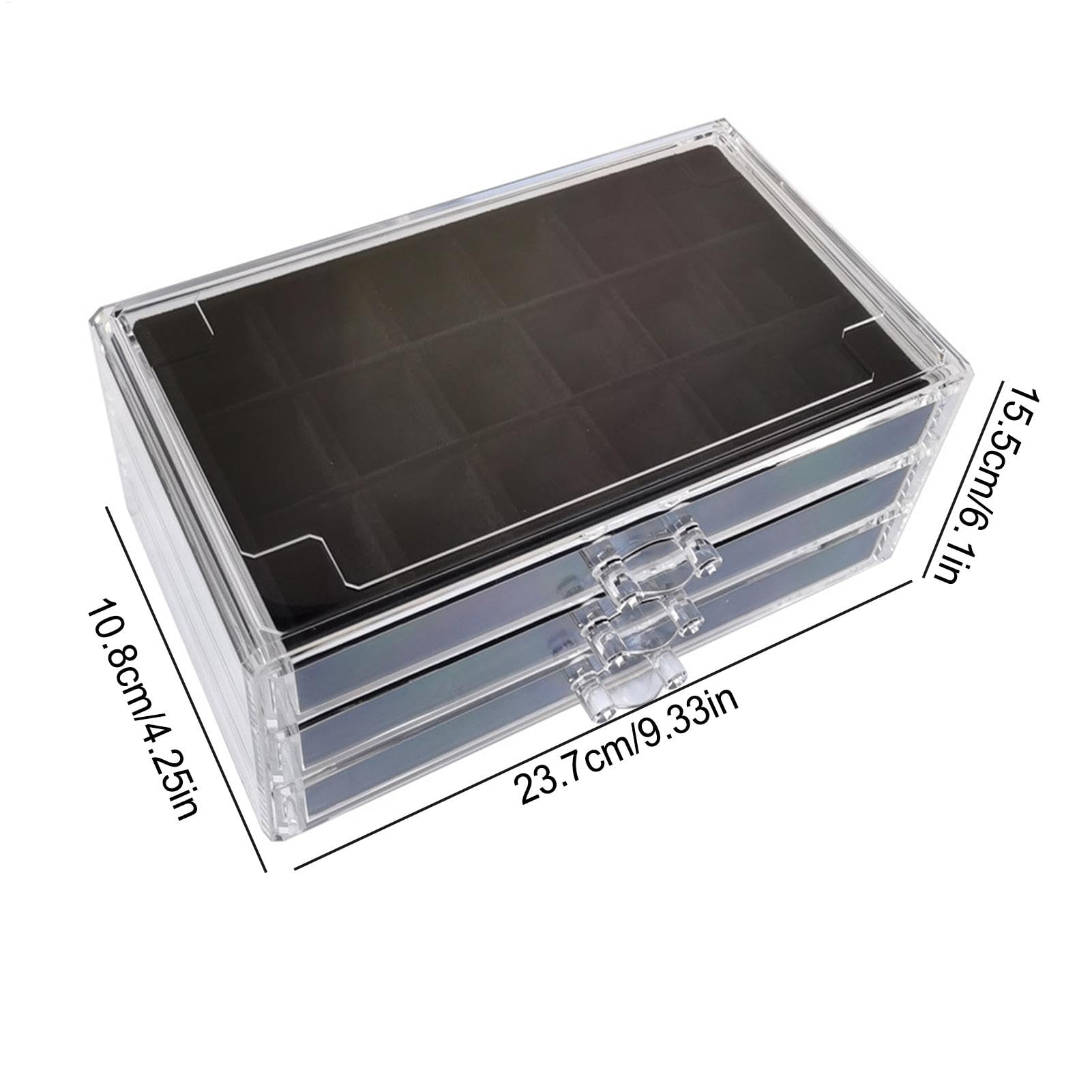 Vetrina con pietre preziose, 54 scomparti, 3 cassetti, scatola da collezione Rock in pietra acrilica trasparente, scatola per gioielli, contenitore per bambini, organizer per, 15,5 x 23,7 x