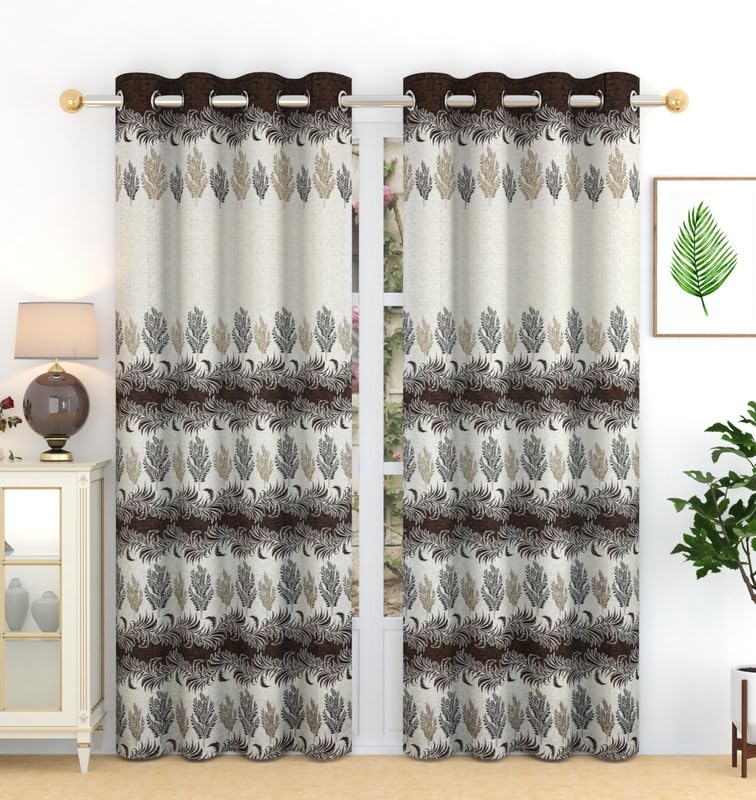 Image of Exporthub Jacquard Jute Curtains 9 feet Long Set of 2 Piece Brown Room Darkening Eyelet Long Door Curtain - for Living Room and Bedroom (EHSPR975 94)