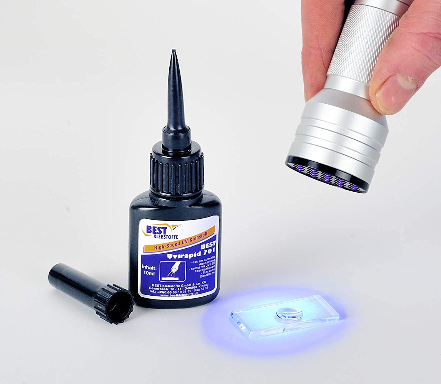 BEST KLEBSTOFF - Uvirapid 701 highspeed UV-Kleber | 50g | extrem schnelle Aushärtung | temperatur- und chemikalienbeständiges Ausfüllen von Löchern, tiefen Kratzern und Lunkern