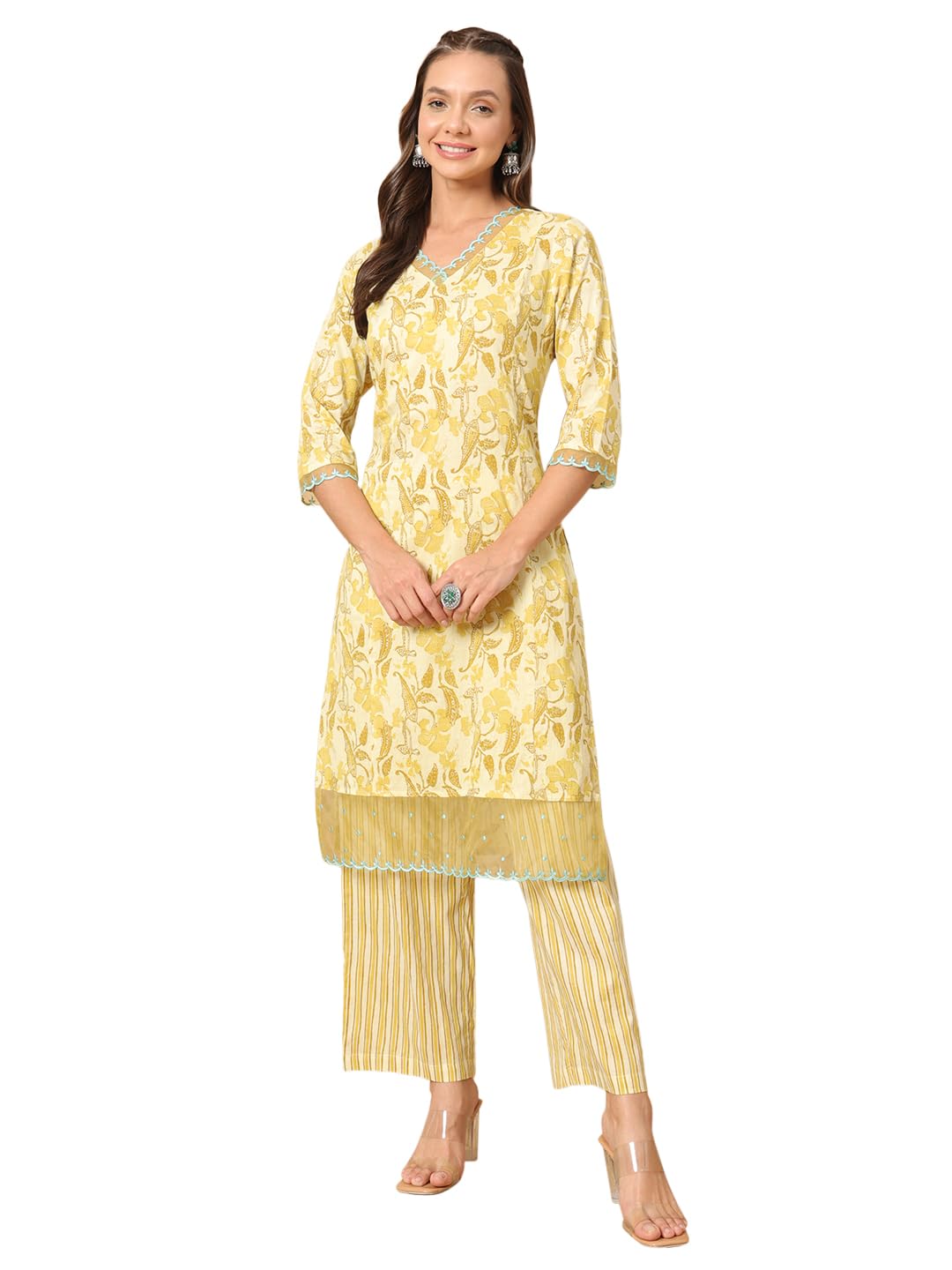 FIORRAWomen's Cotton Straight Kurta With Pant