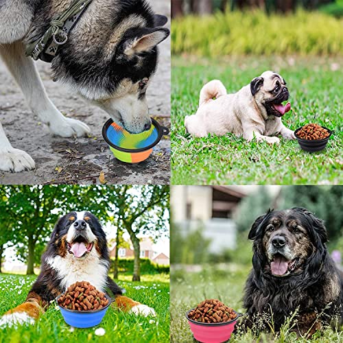 Image of PetBonus 2-Pack Large Silicone Collapsible Dog Bowl (4 Cups,34oz), BPA Free and Dishwasher Safe, Portable Foldable Travel Bowl, Food and Water Bowls for Dogs and Cats - 2-Color Carabiners Per Set
