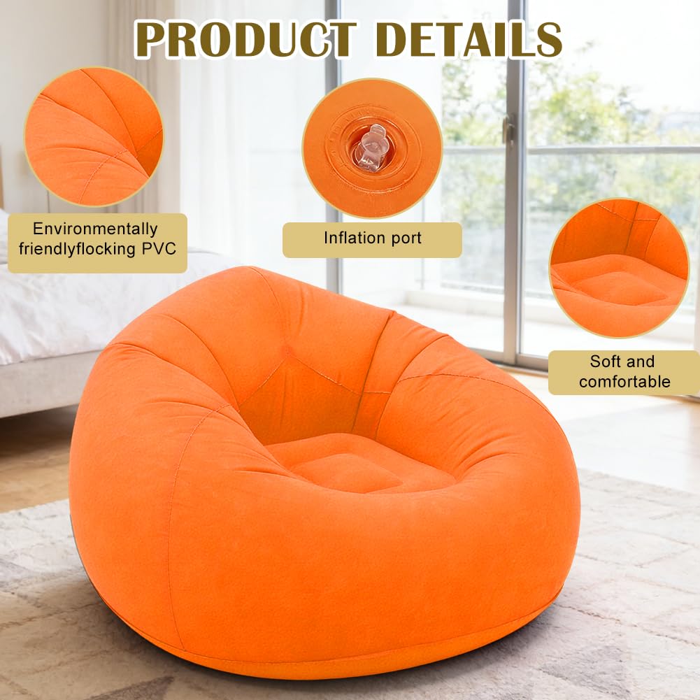 Divano gonfiabile e poltrona, pouf gonfiabile, comodo divano pieghevole per soggiorno, campeggio e giardino, gonfiabile e lavabile, poltrona singola per relax e tempo libero (arancione)