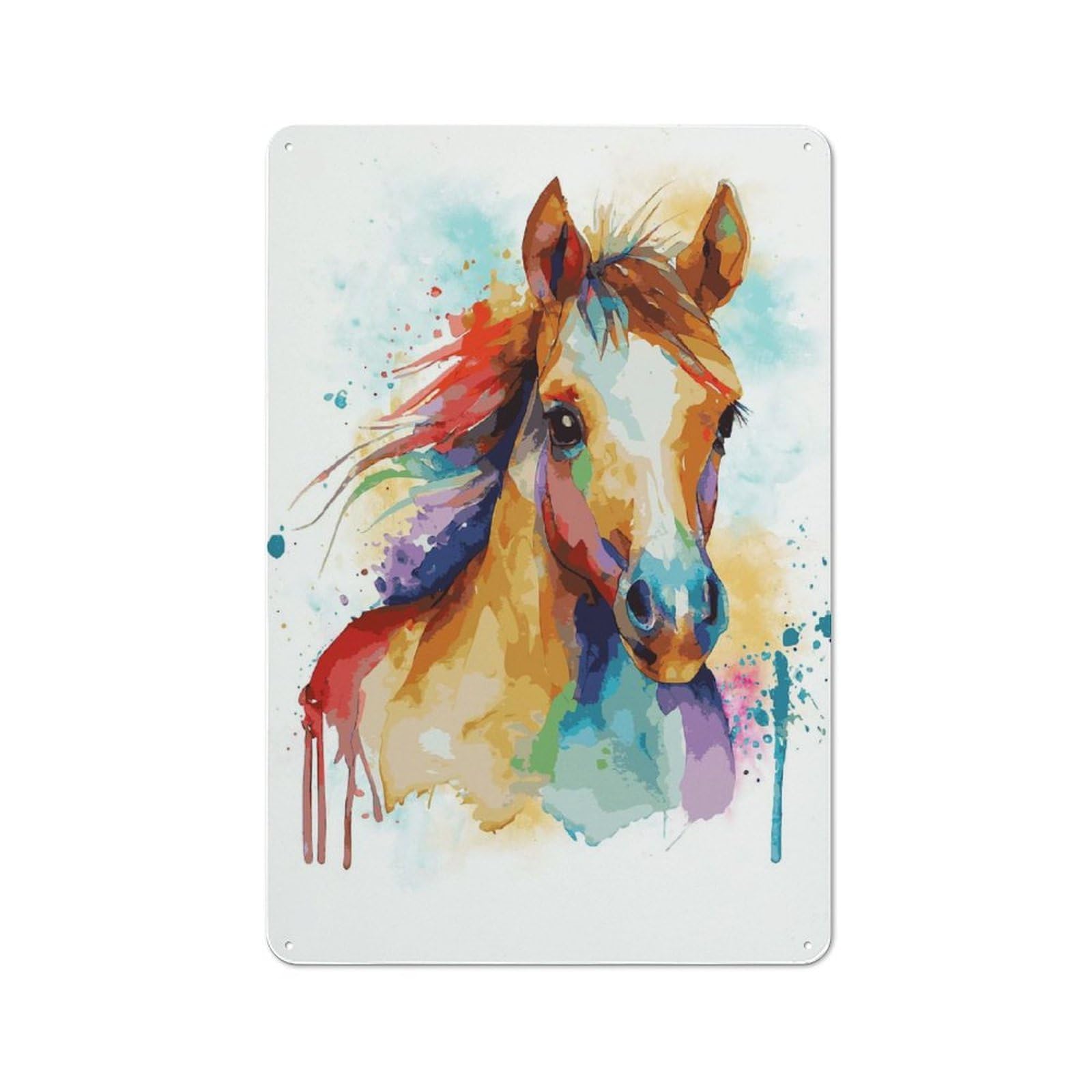 Junmoney Style-9 Classic Metal Plaque 30X20cm Featuring Watercolor Baby Horse Art, Bistro Wall Plaque For Kitchen, Cafe, Pantry Or Dining Room