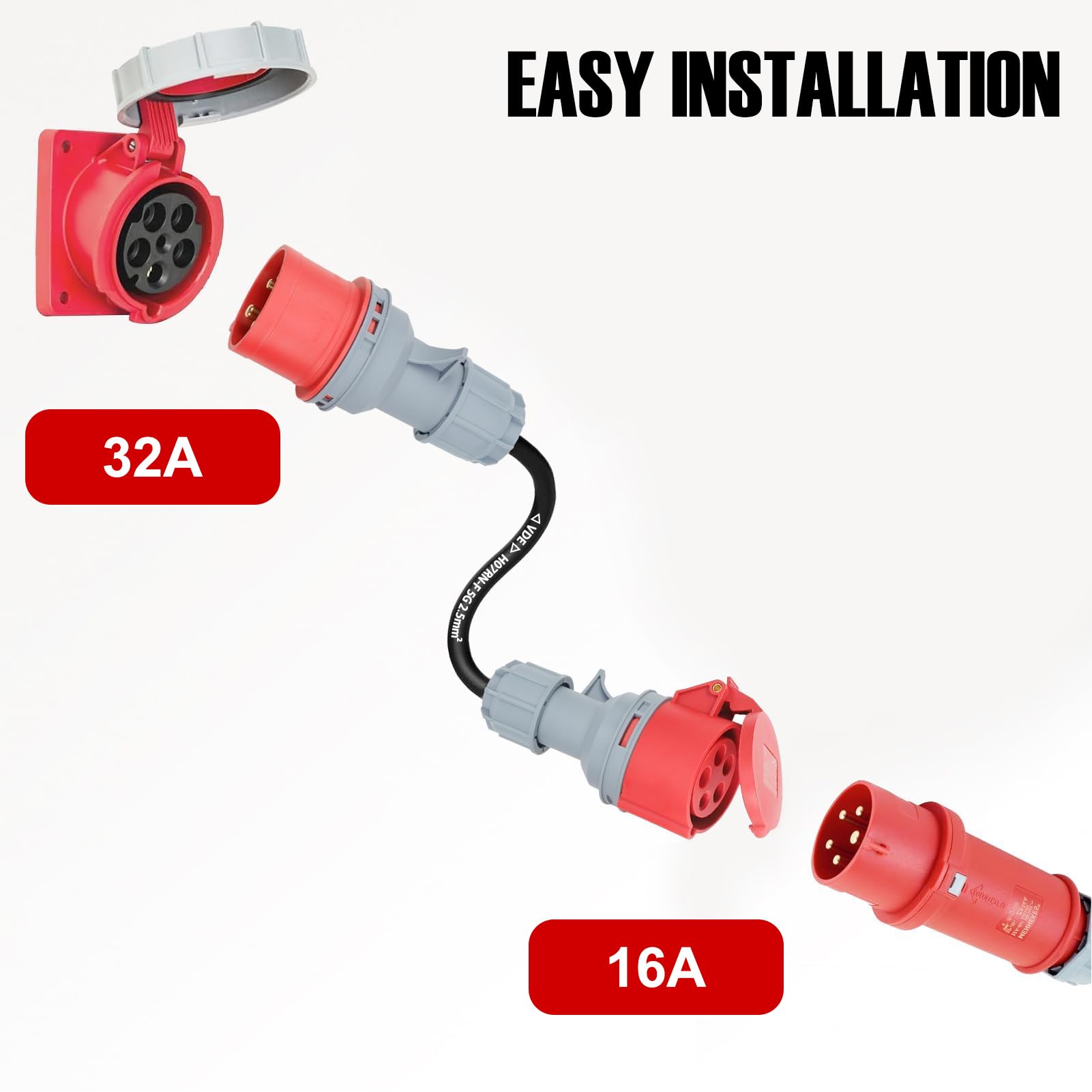 Adaptateur CEE 32 A vers 16 A, VDE, protection IP44, 400 V (0,5 m), 5 x 2,5 mm²