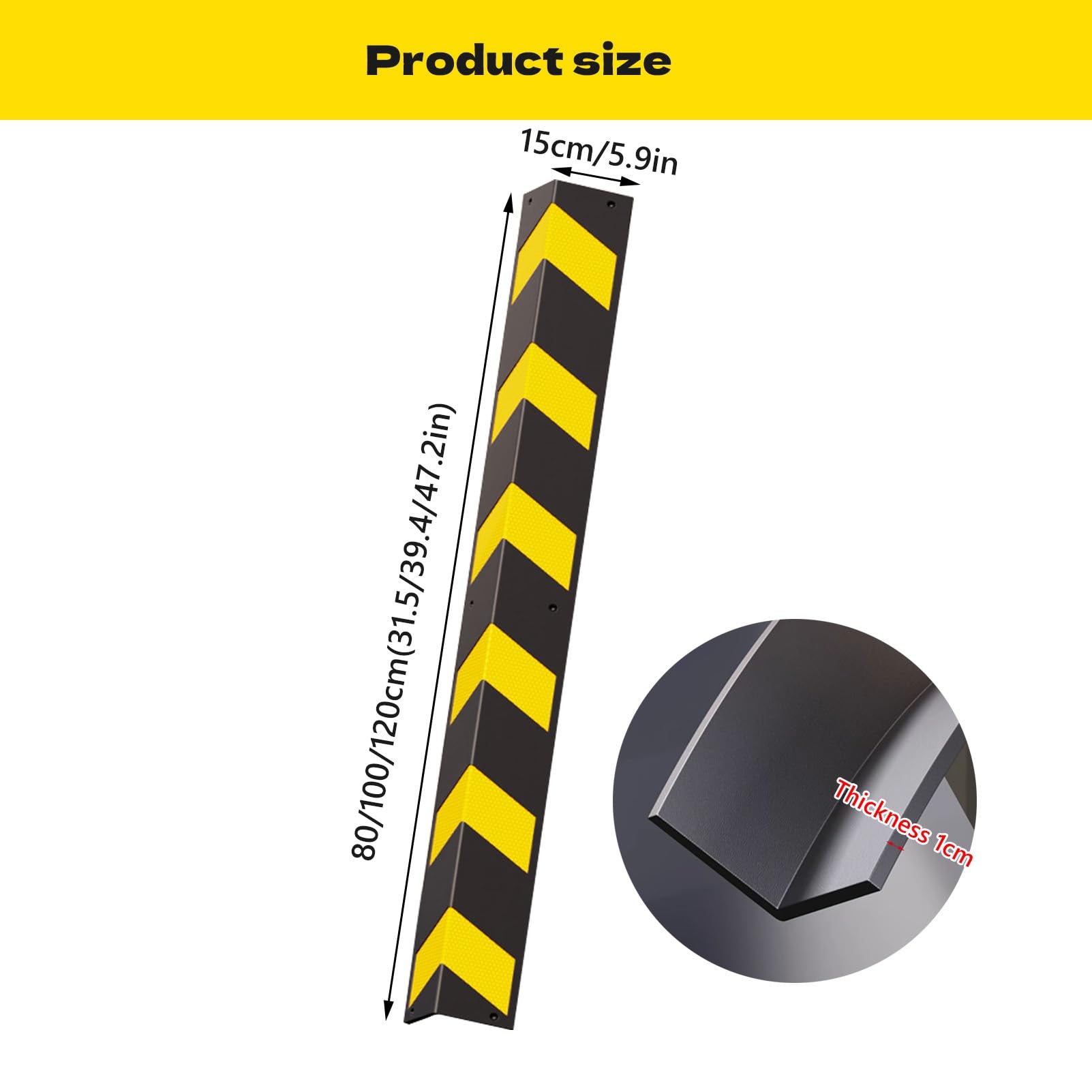 Protector de Pared para Garaje (2 Unidades), de Goma Reflectante Amarilla y Negra, para Esquinas de estacionamientos, fácil de Instalar(120x15cm(2pcs))
