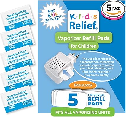 Reabastecimento de Almofadas Aromáticas Kids Relief para Vaporizador Sem Água - Aroma Calmante de Eucalipto, Lavanda e Mentol, 5 Unidades