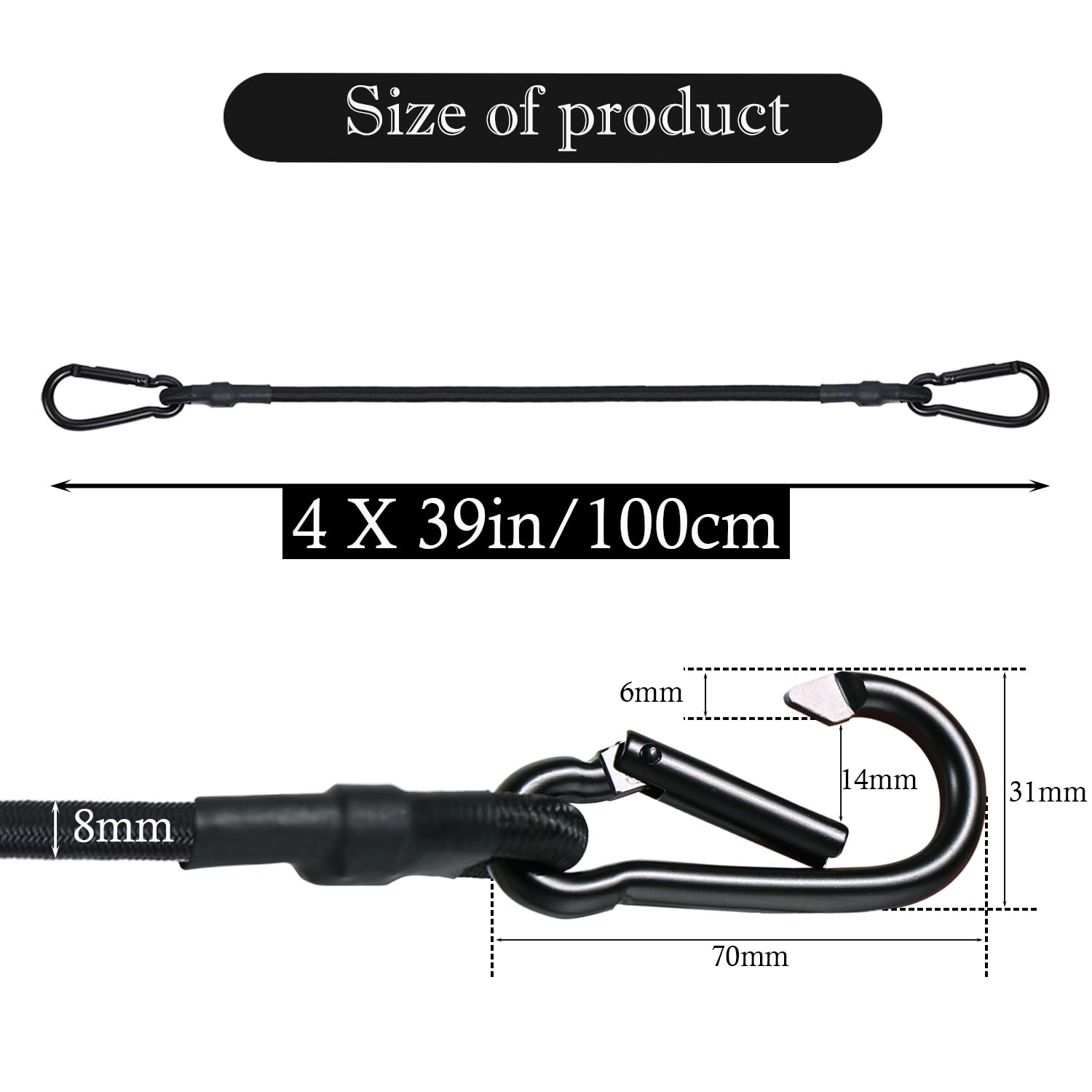 LOOGI Bungee Cords with Carabiner, 4 Pack 40 Inch Heavy Duty Long Elastic Straps - Image 2