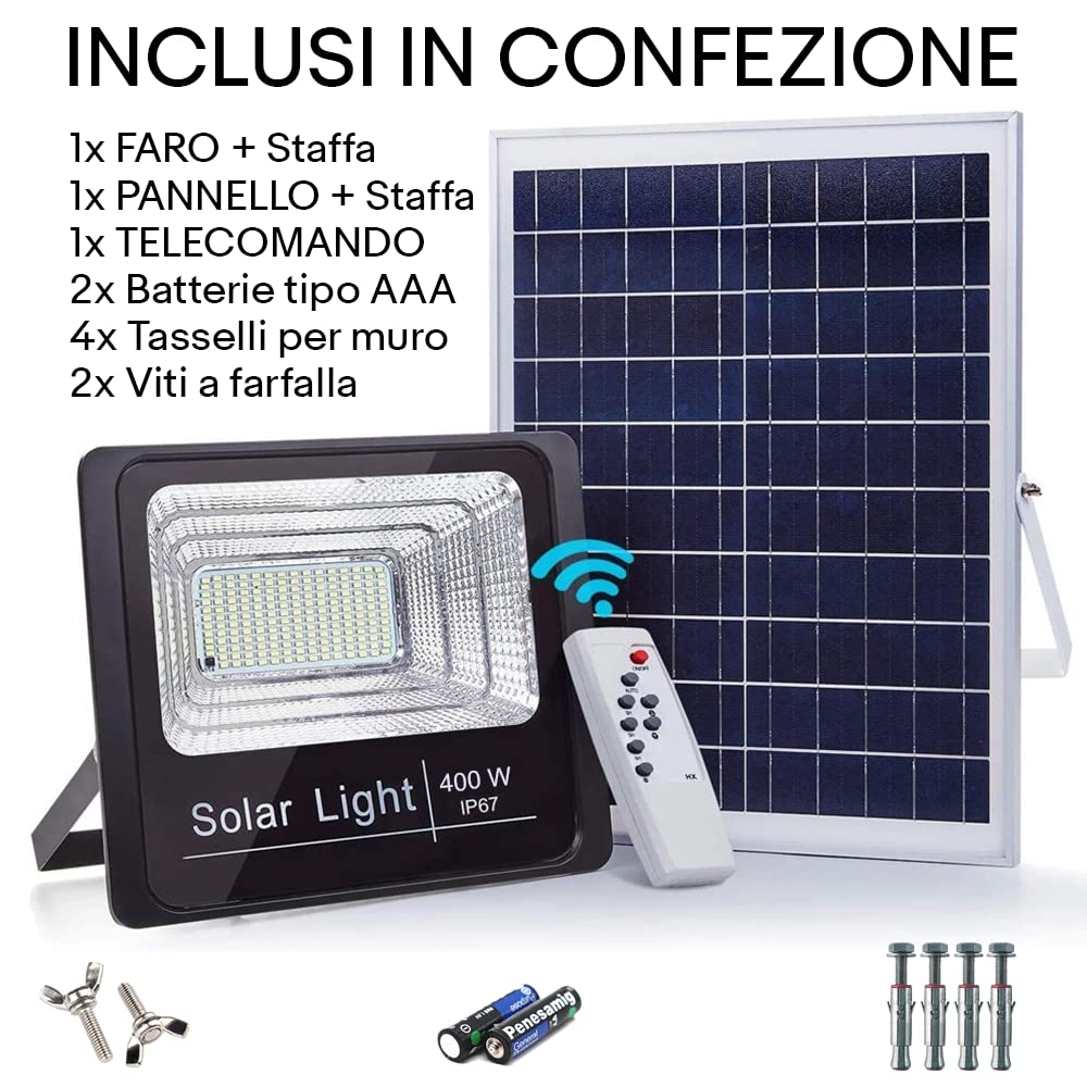 Faro 400W 380 Led con Pannello Solare e Telecomando