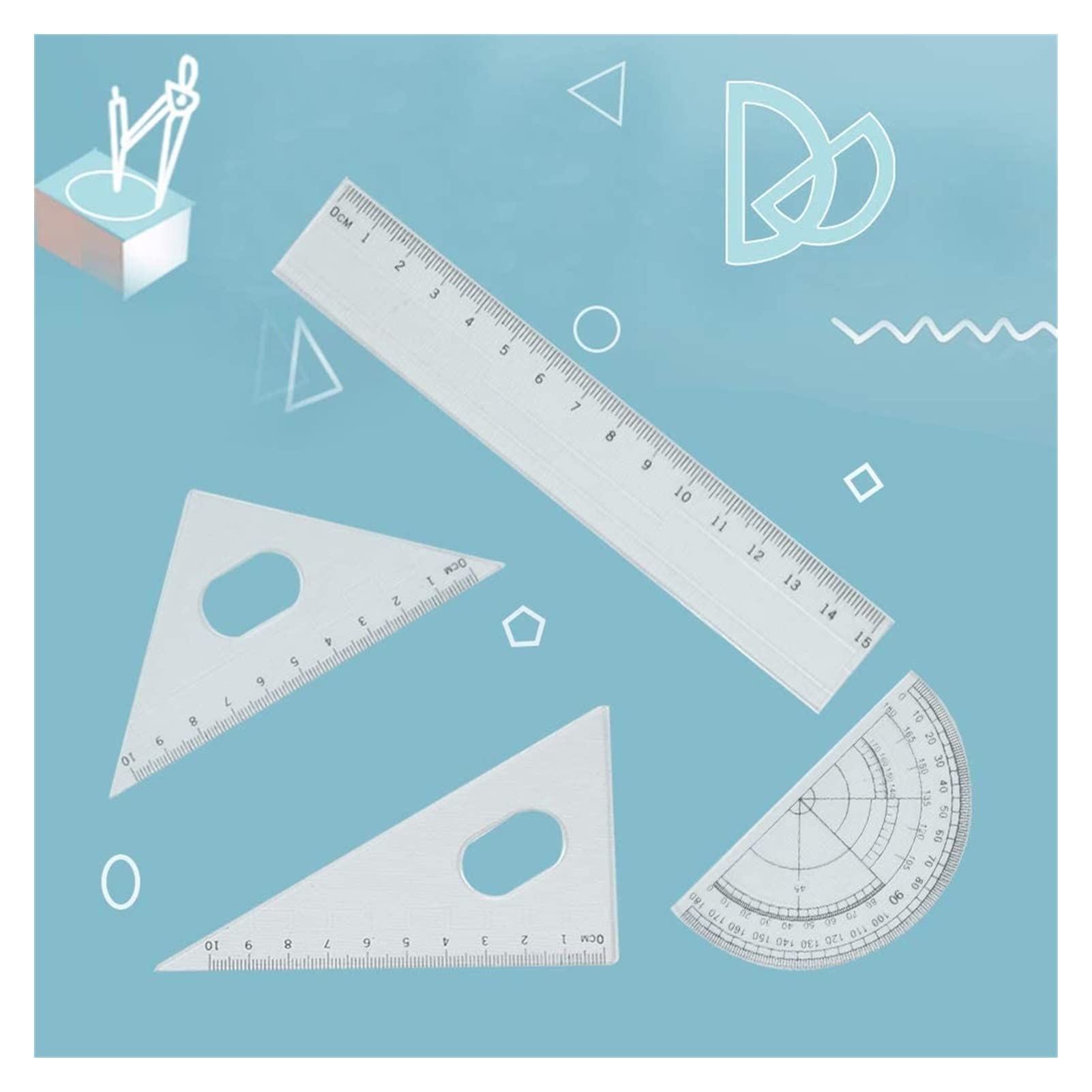 BAtlam Zirkel-Set Geometrie 10 Geometrie-Set mit Zirkel, Bleistiftmine, Lineal, Anspitzer, Bleistift und Radiergummi für das Schulbüro Schüler-Mathematik-Zeichnung