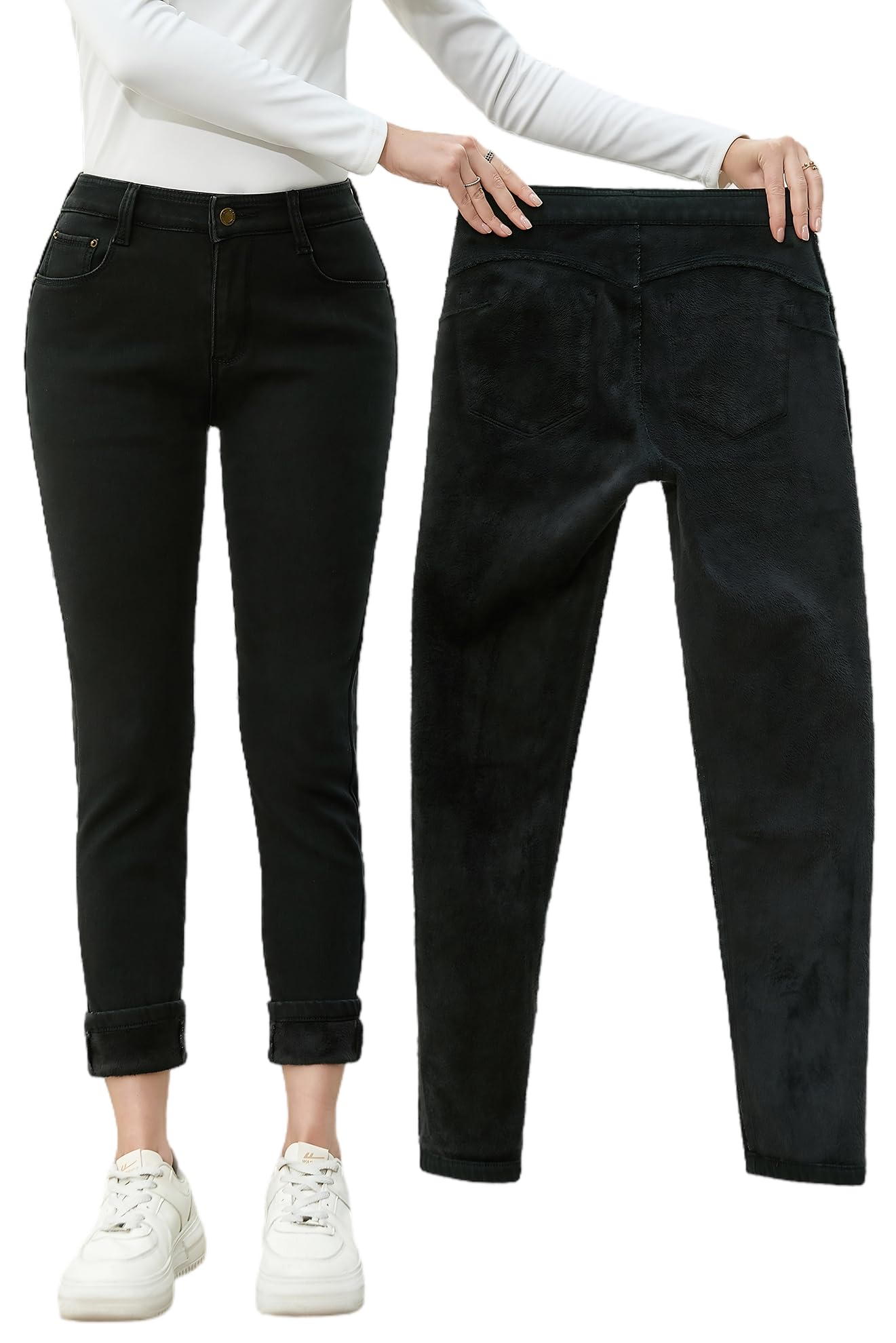 Merlvida Thermo Jeans damskie dżinsy z wysokim stanem, z podszewką ze stretchu, termiczne, push-up, ciepłe, zimowe, z polarem
