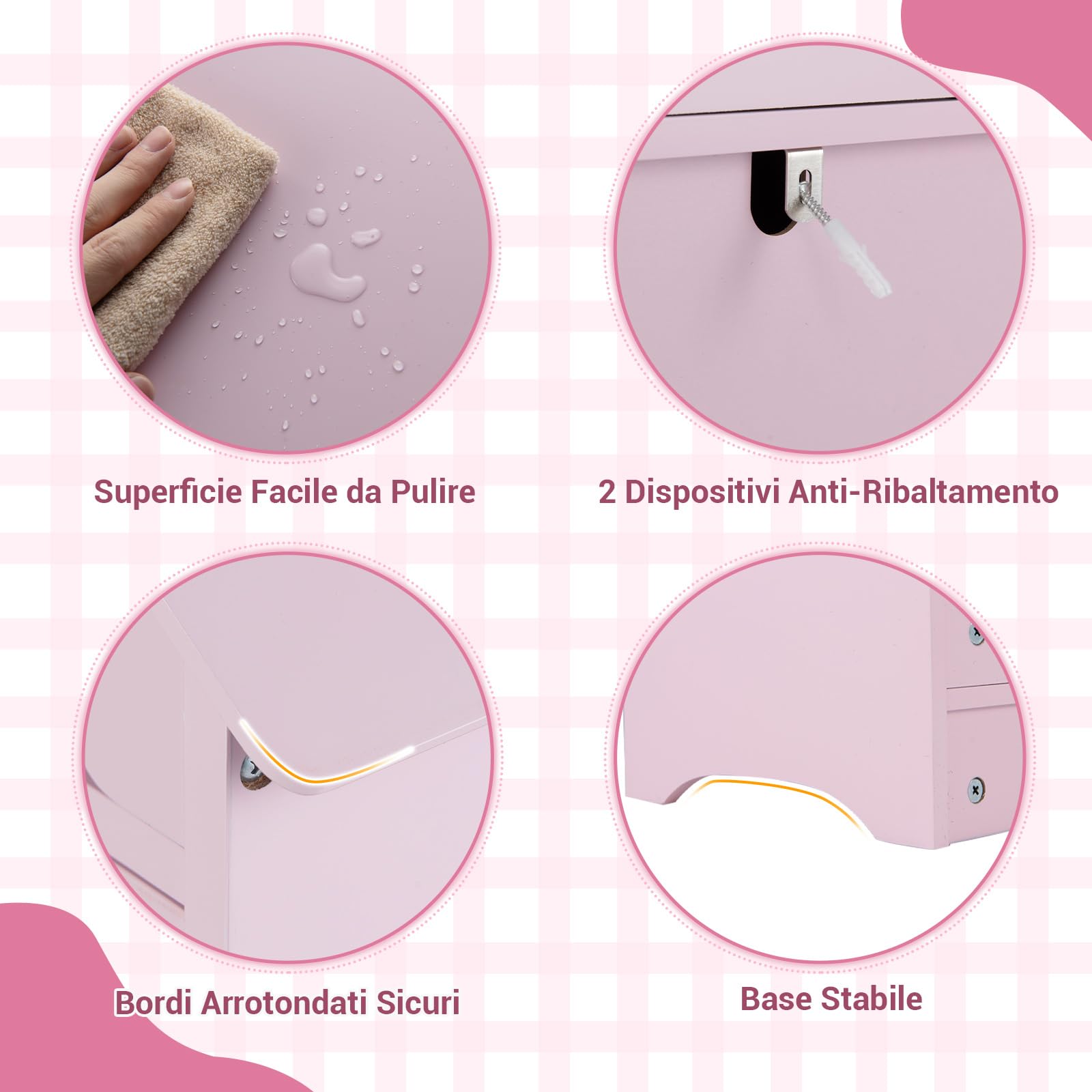 COSTWAY Armadio con Specchio per Bambini, Guardaroba Coperto con Appendiabiti Aperto, Scaffali e Ganci, Armadio e Organizzatore di Costumi per Camera da Letto e Stanza dei Giochi (Rosa)