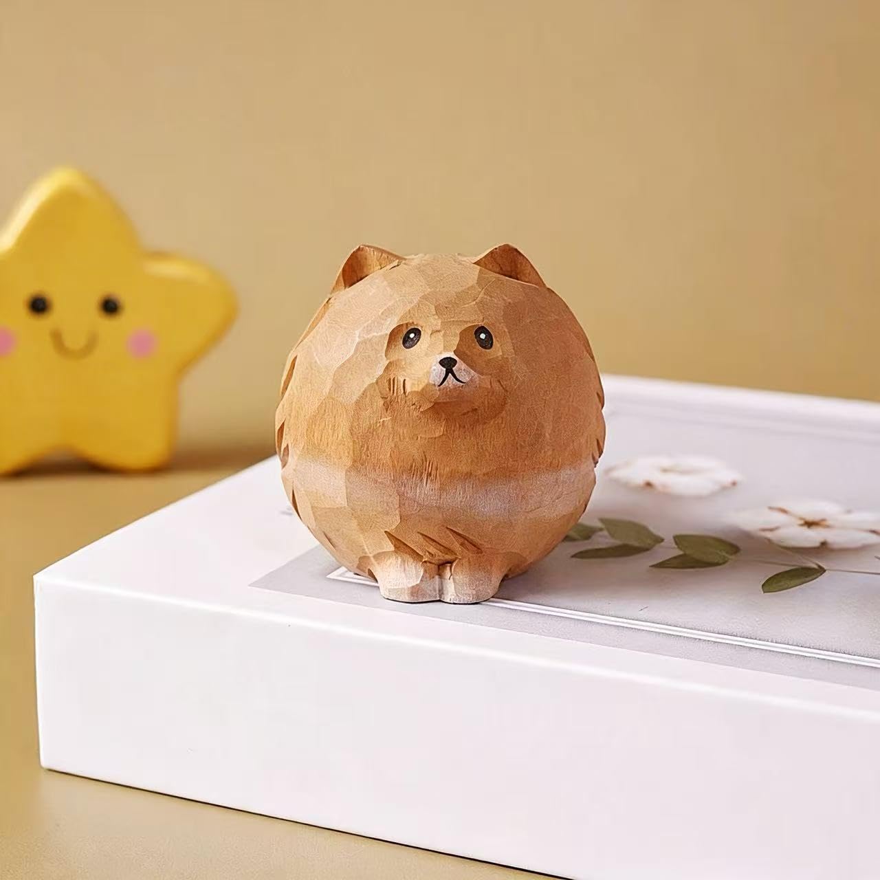 Amazon.co.jp: ShaoAngDuoMi 手彫りの木製ポメラニアンフィギュア