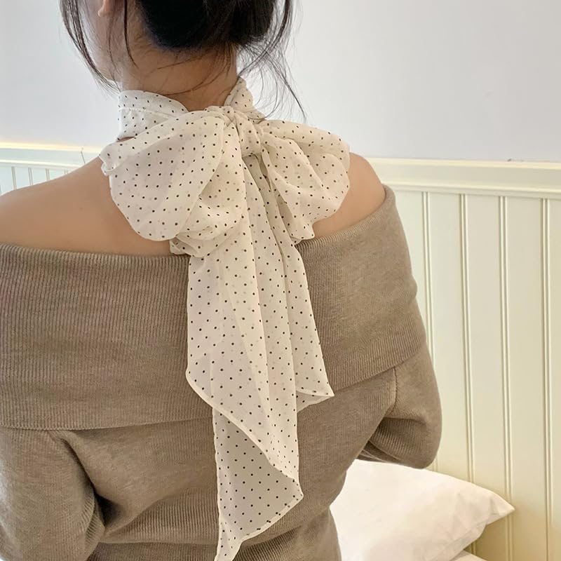Polka Dot Neck Scarf for Women Retro Chiffon Long Hair Scarf Fashion Neckerchief Necktie4