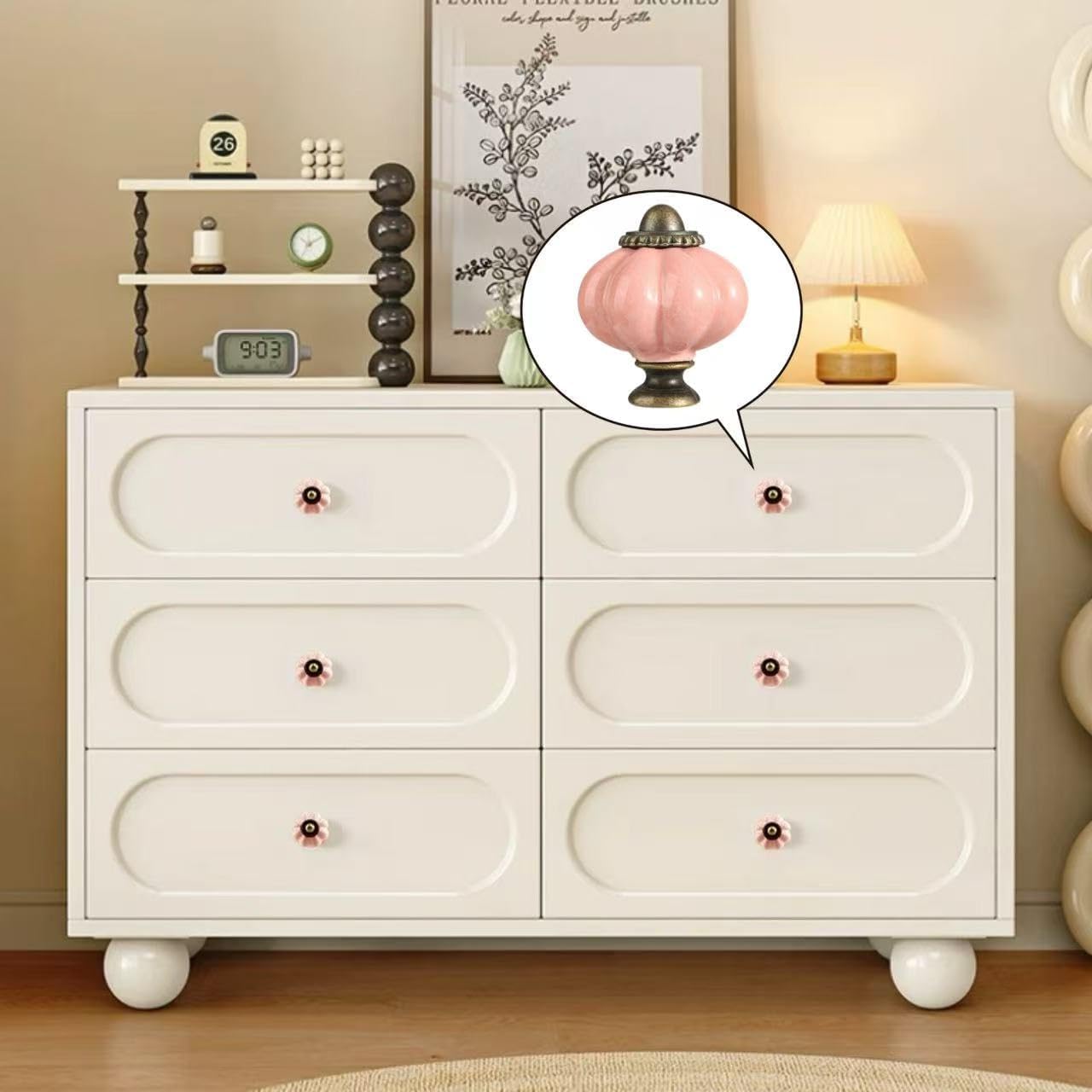 4 pcs Pink Pumpkin Knobs, Vintage Ceramic Cabinet Knobs, Dresser, Drawer,Door Knobs Drawer Pulls Dresser Handles with Mounting Screws