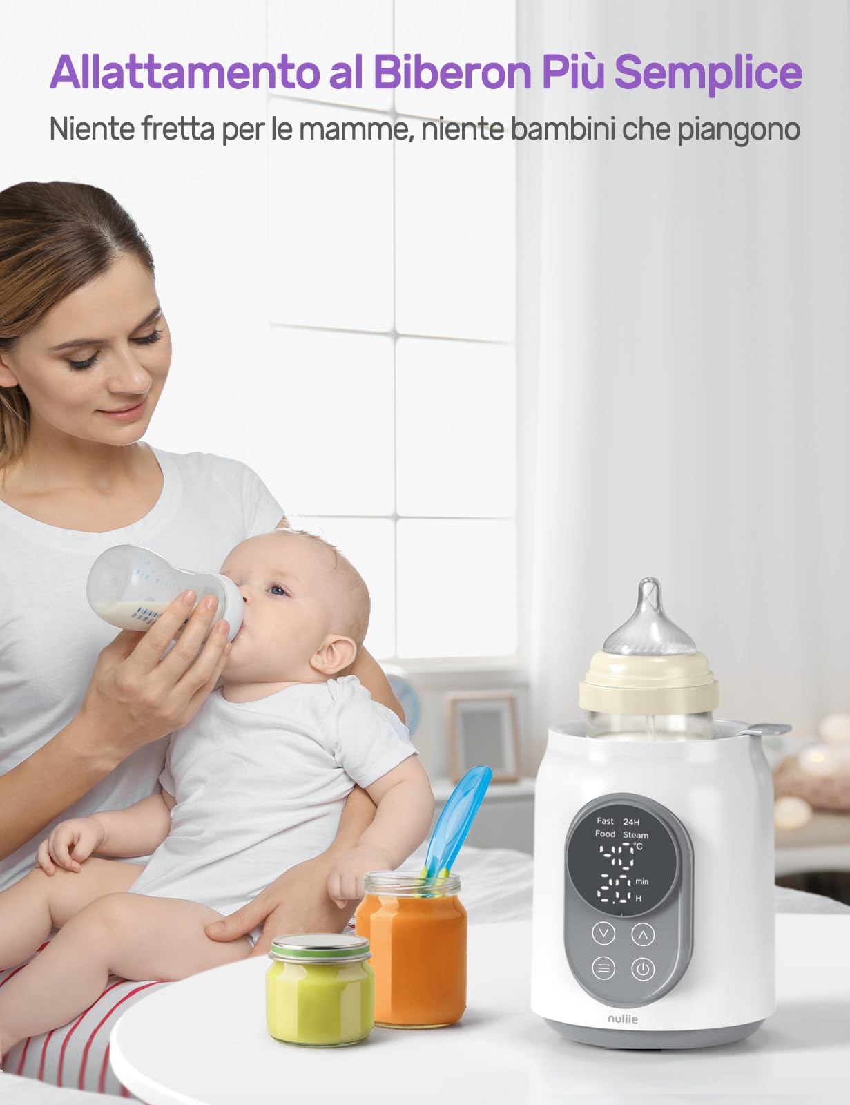 Scaldabiberon, Nuliie 10-in-1 Scaldabiberon Elettrico per Latte Materno o Formula con Timer Digitale Display LCD Controllo Intelligente Della Temperatura e Spegnimento Automatico, 220V