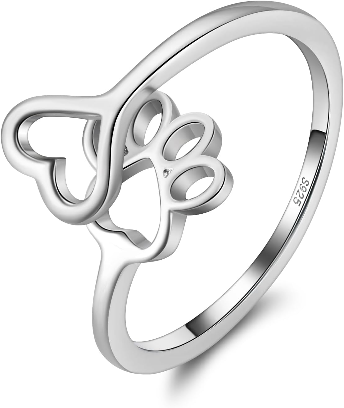Ginger Lyne Collection Paw Print Ring for Women| White Gold over Sterling Silver Cubic Zirconia Adjustable Wrap Dog Rings for Her | Gift ideas for Dog Moms
