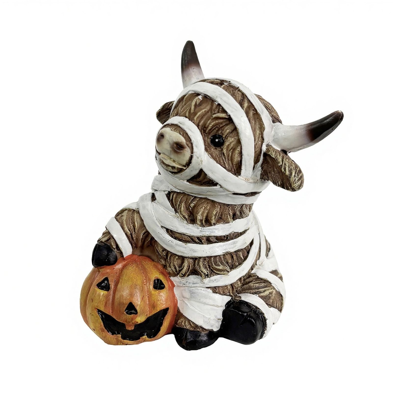 pidodou Highland Cow Statue Halloween Decor Funny Resin Ghost Cow Figurine for Home Office Tiered Tray Table Desk Mantel Shelf Ornaments Gift IdeasA