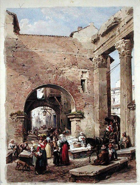 Tableau the Fish Market At Portico D'ottavia impression d'art Louis Haghe sur toile 60x90cm