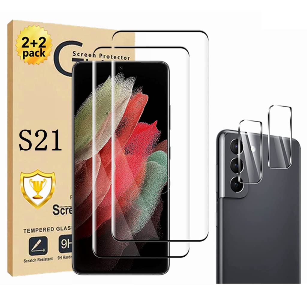 TOMENGBEIAABBCC OttarScreen Galaxy S21 Screen Protector 【2+2 Pack】 With  Camera Lens Protector, 3D Glass Full Coverage 9H Hardness Tempered Glass