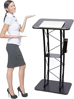 Alblcy Metal Podium Plexiglass Pulpit for Churches - Black Lectern Podium Stand Ideal for Events, Reception, Classroom, Conference & Wedding